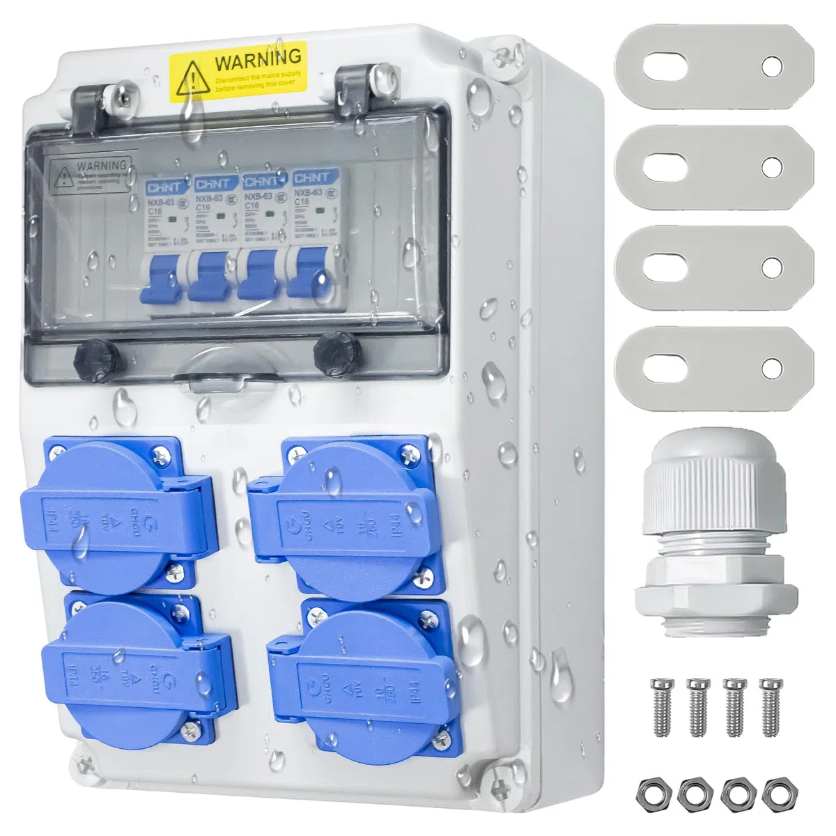 Caja distribuidora de corriente de construcción, 16 A, 230 V, caja de distribución de pared, IP65, distribuidor de corriente de construcción, interruptor de pared, distribuidor de corriente fuerte