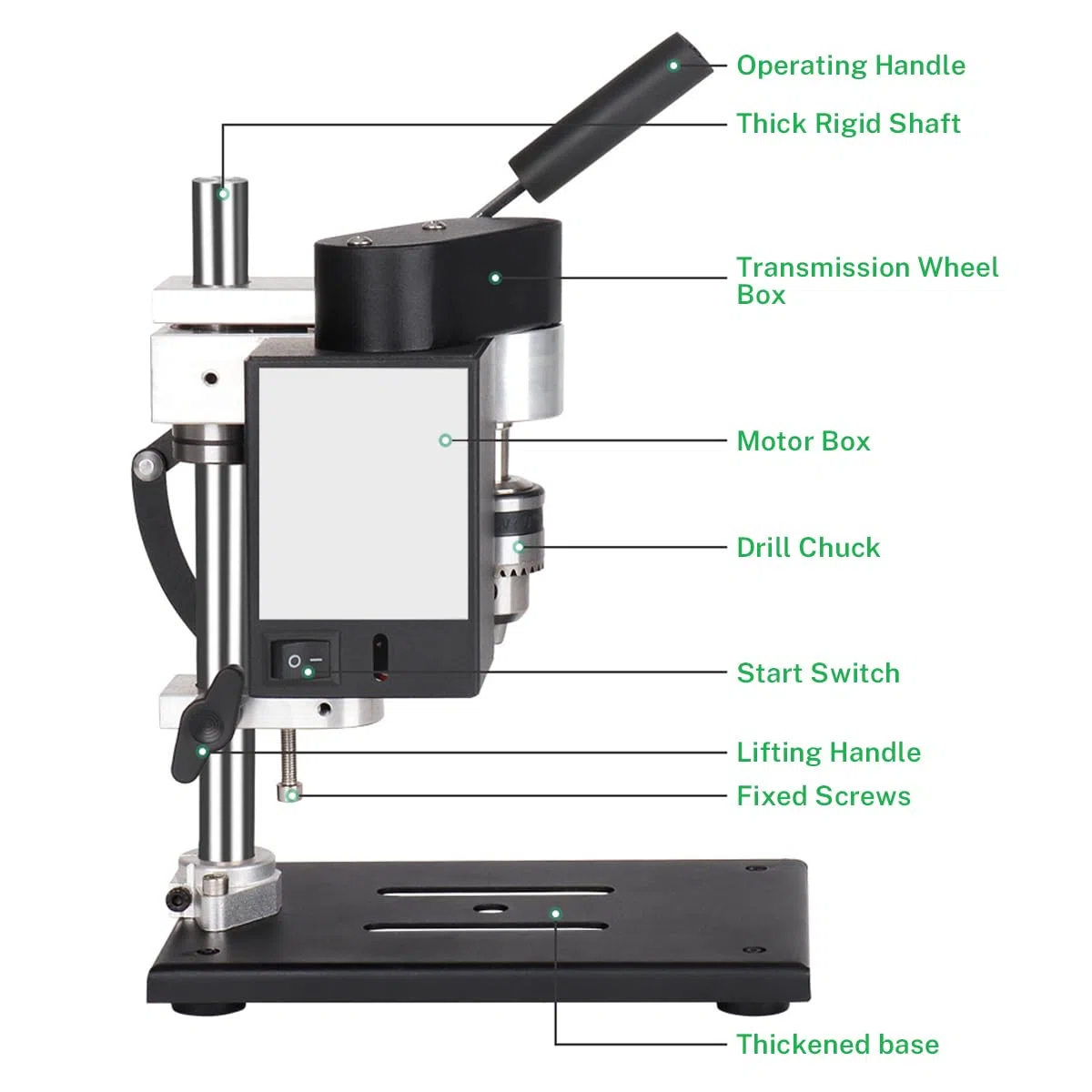 Taladro de Columna, Taladro De Banco Eléctrico De 250 W, Taladro De Prensa Ajustable De 5 Velocidades, Perforación De 40mm, Taladro Eléctrico Multifunción Para Perforación Directa De Metal, Madera