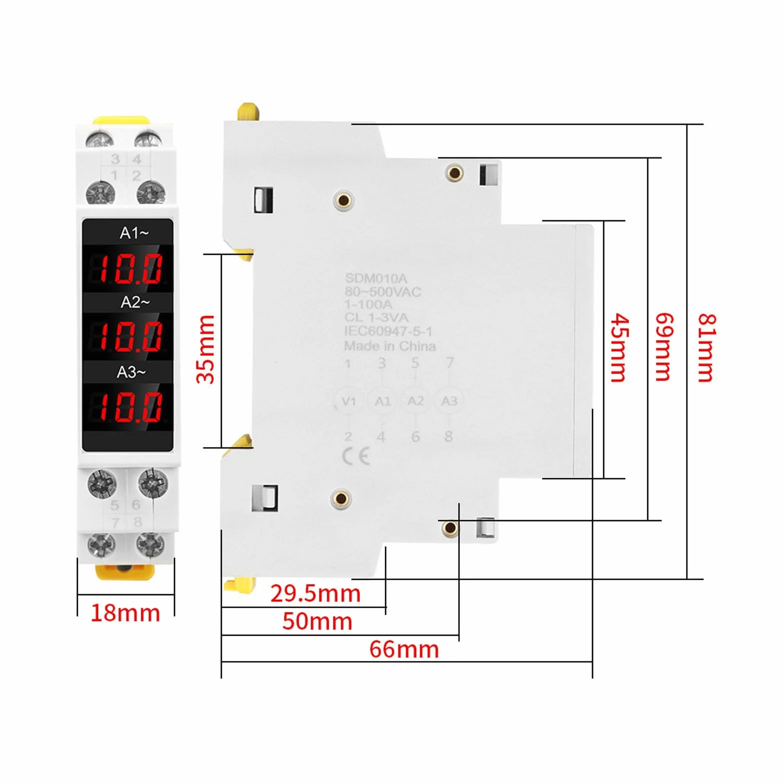 Amperímetro Digital Trifásico 80-500V 1-100A con 3 Sensores Pantalla LED Mini Indicador CA para Medición Precisa de Potencia