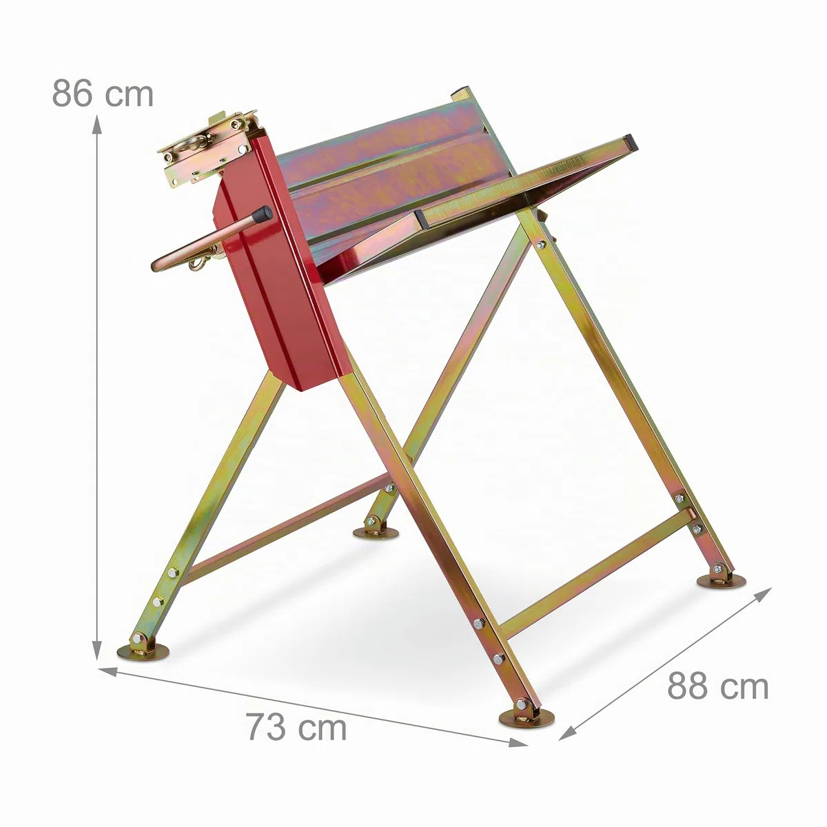 Relaxdays Caballete Leña con Soporte para Motosierra, Banco Cortar Madera, hasta 120 kg, Metal, 86 x 88 x 73 cm, Dorado