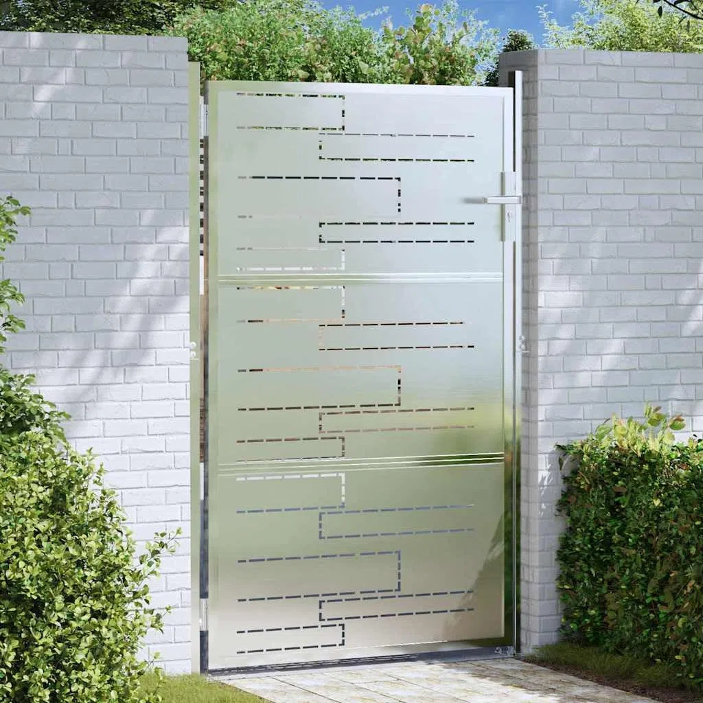 vidaXL Puerta de jardín Plateado 85 x 120 cm Acero Inoxidable, Puerta Moderna para jardín y terraza, Barrera Rectangular de Acero, Entrada Exterior Segura, Separador Resistente