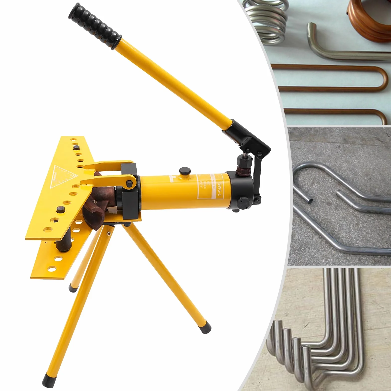 Dobladora de tubos hidráulica manual, kit de doblado manual de tubos, 10T fuerza de flexión, incluye 6 moldes y accesorios para construcción, química, fontanería