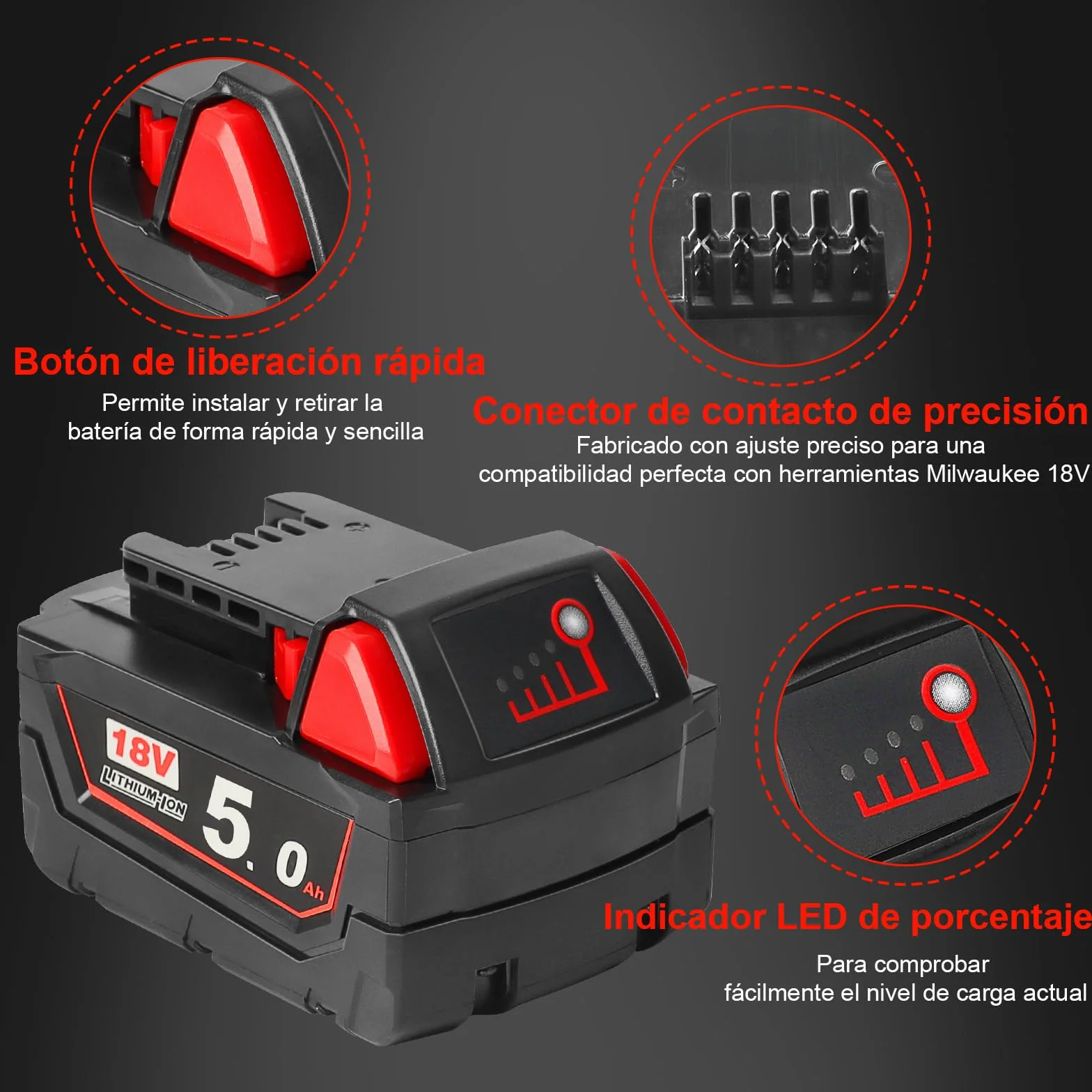 2X Waitley 18V 5000mAh Batería para Milwaukee M18 48-11-1840 48-11-1828 48-11-1820 48-11-1815 48-11-1850