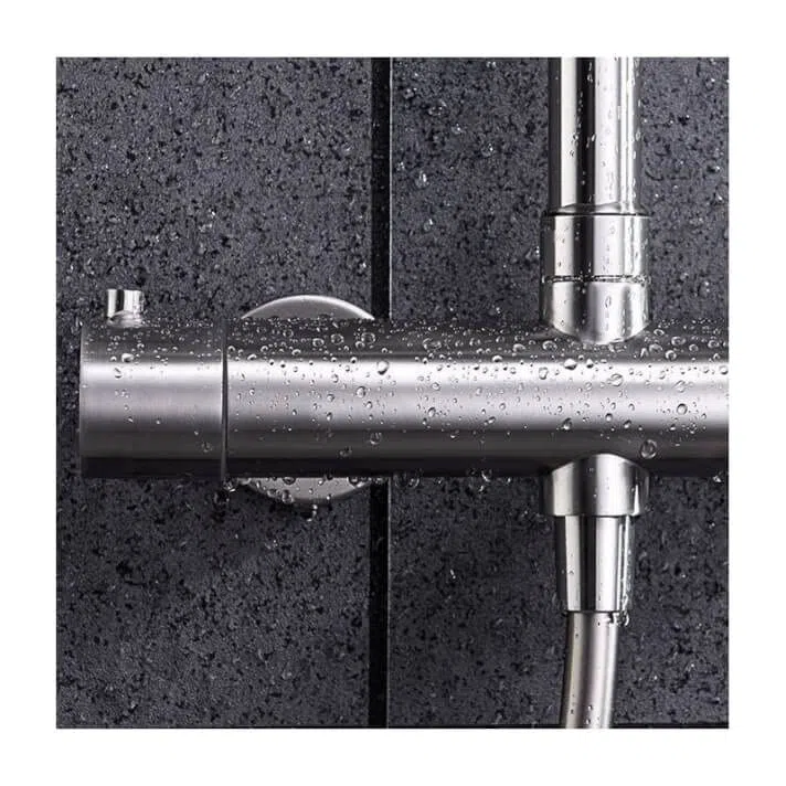 IMEX - Conjunto de ducha termostática de acero inoxidable S316 - Columna de ducha con control de temperatura con Rociador redondo y mango de ducha - Grifos de ducha - Serie Moscú IMEX BTK017/AC