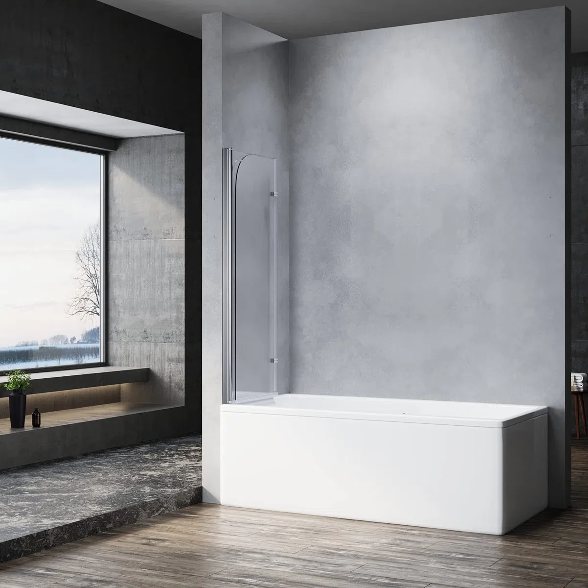 Sonni Mampars Bañera Plegable 2 Hojas 100 x 130 cm, Cristal Templado de 6mm con Recubrimiento Nano de Dos Lados, Mamparas de bañera Perfil Aluminio