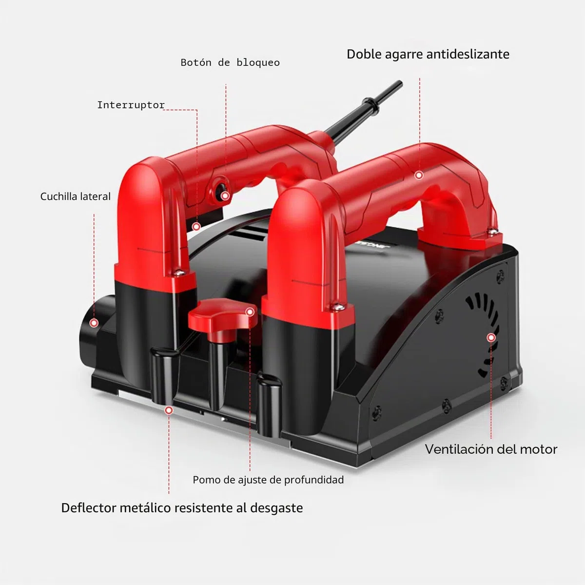 1200 W Muro Rompedor, Amoladora de hormigón con 26 cuchillas Velocidad 3000 R/MIN Ajuste de altura 1-4 mm para pared Concrete yeso yeso mortero agua cal
