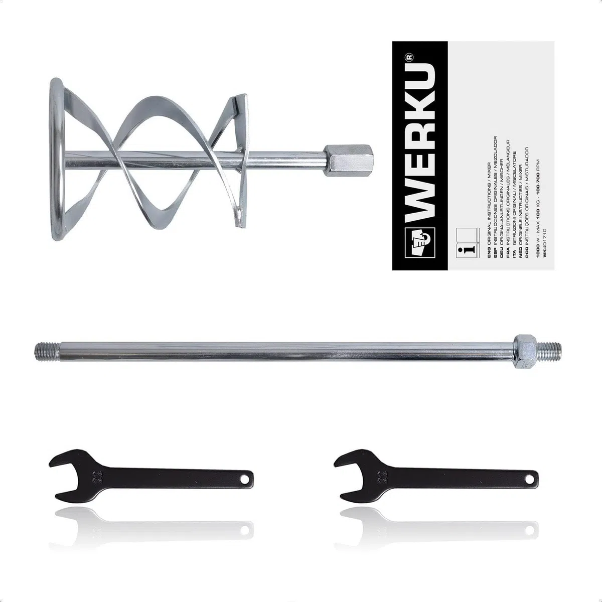Werku WK401710, Mezclador Pintura-Mortero, Calidad Profesional, Mezclado 100 Kg, Potencia 1800 W, Incluye Varilla Mezcladora