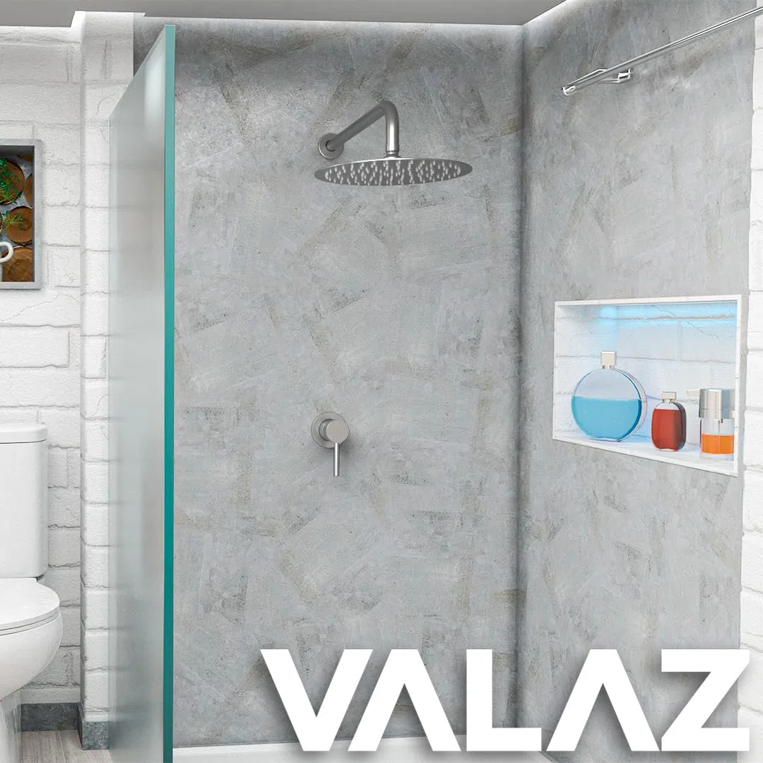 VALAZ Ducha Empotrada Acero Cepillado Protección PVD | Ducha Monomando 1 Vía, Rociador Efecto Lluvia | Instalación en Pared Fácil y Rápida | Inoxidable, Redonda, Rociador 20 cm, Serie Guadiana