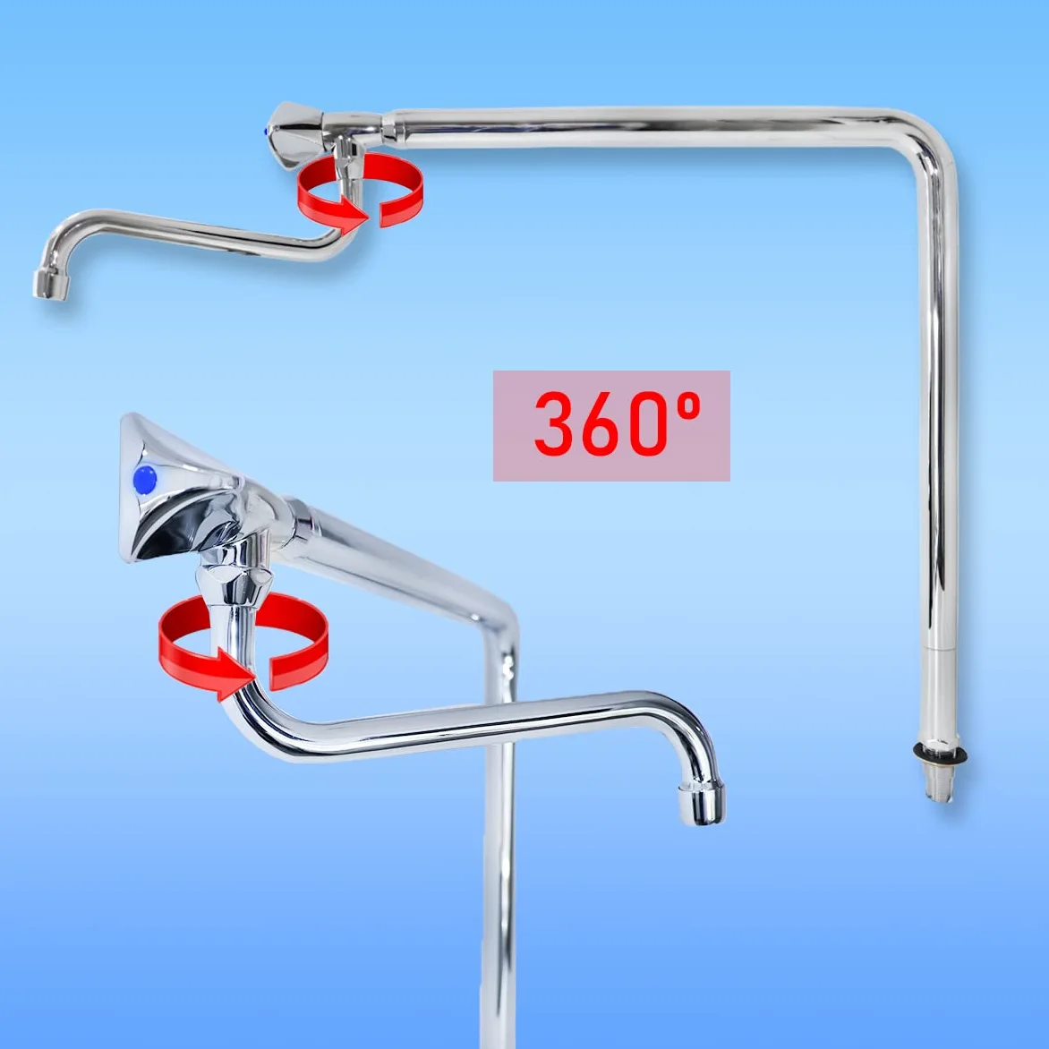 GOLDMAN SERVICE Grifo industrial de columna orientable un agua - con pomo y caño alto - para hostelería, industria, sanidad, cocina, comedores, talleres