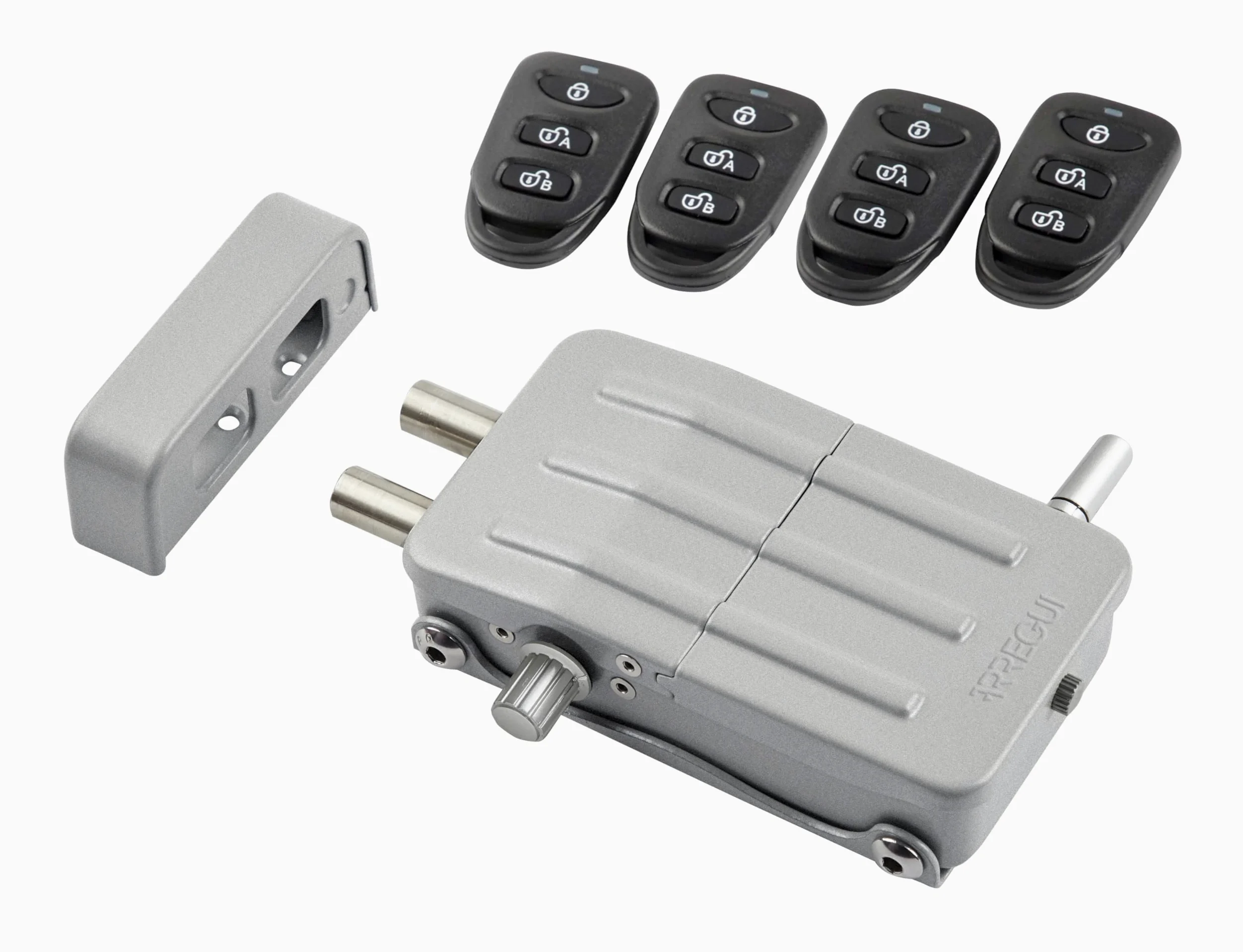 ARREGUI CI10P Cerradura de Seguridad Invisible para Puerta con 4 mandos a distancia | Antirrobo | Anti Okupas | Cerradura Electrónica para Puerta | Cerradura Inalámbrica | Cerrojo Interior | plata