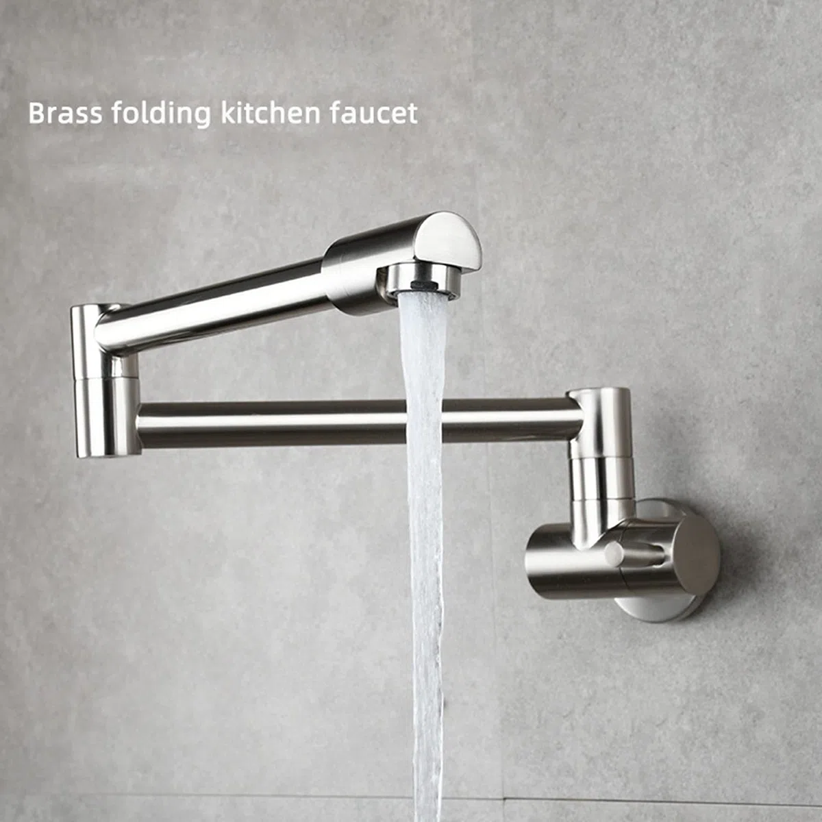 Grifo De Cocina, Latón Plegable Swing Spout Grifo De La Cocina Montaje En Pared Sola Manija Pot Filler Grifo, Grifo De Cocina Plegable Con Brazo Oscilante De Doble Articulación,Brushed