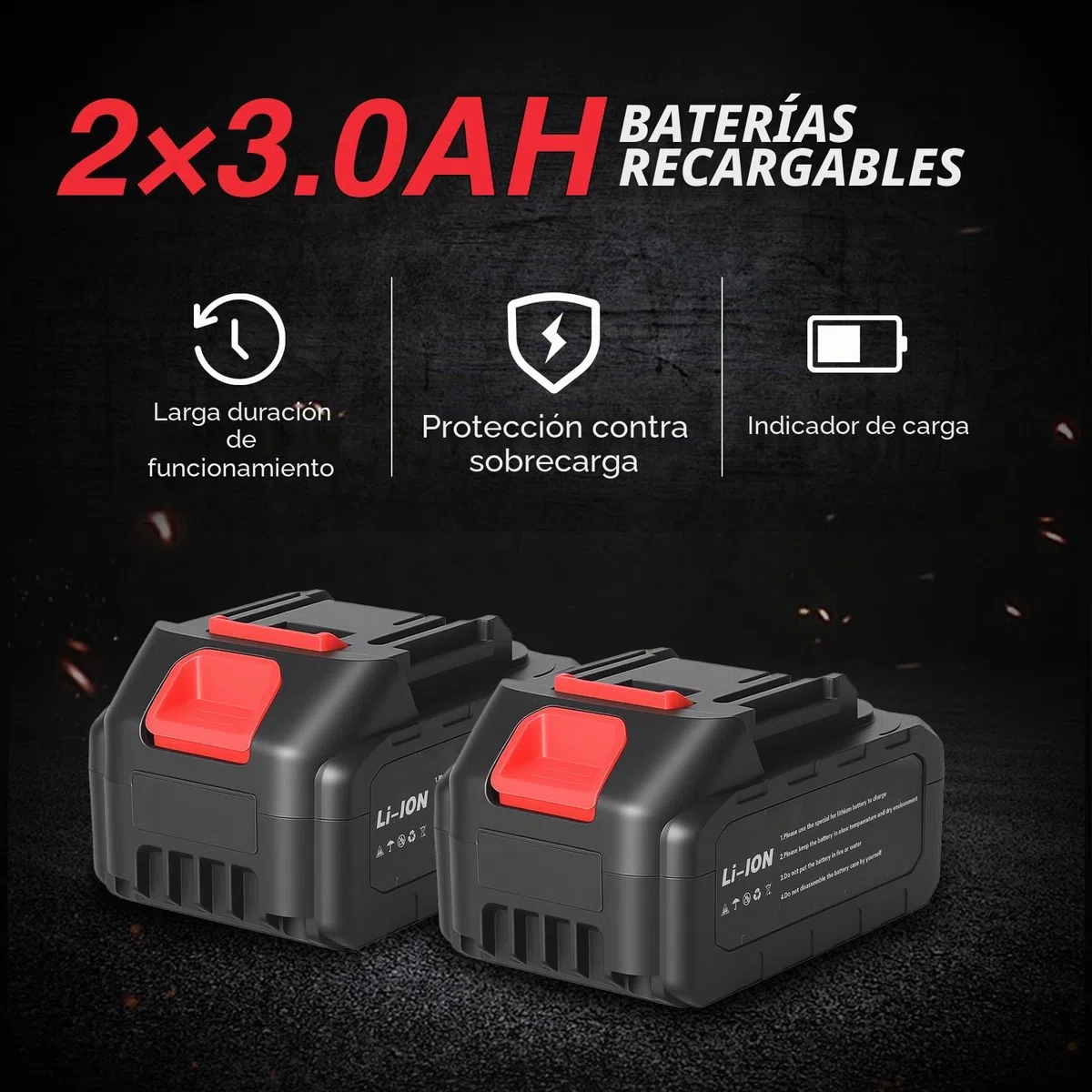 Amoladora Angular a Batería 2x 3000 mAh& Cargador Rápido, 21V, 125 mm Amoladora Angular Eléctrica sin Escobillas con 6 Discos para Cortar, 3 Velocidades, 12.000 RPM, para Cortar, Desbastar
