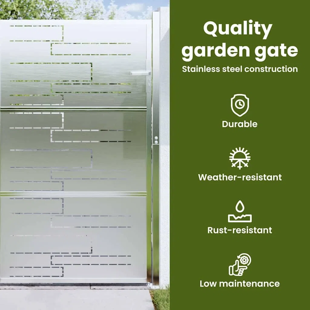 vidaXL Puerta de jardín Plateado 85 x 120 cm Acero Inoxidable, Puerta Moderna para jardín y terraza, Barrera Rectangular de Acero, Entrada Exterior Segura, Separador Resistente