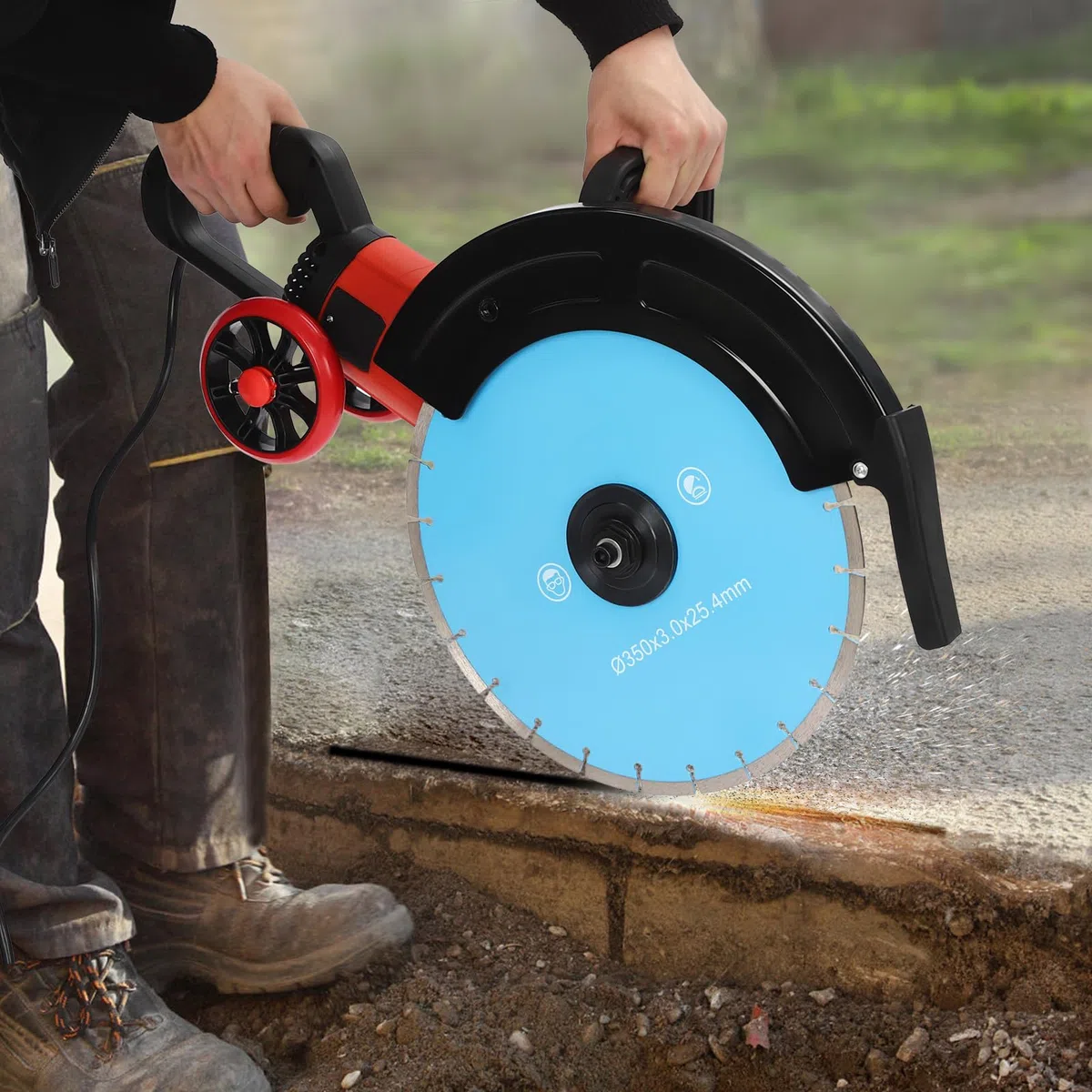 Sierra para hormigón de 4000 W, cortador de pavimentación, sierra de hormigón húmeda/seco, con disco de corte de diamante de 350 mm, para cortar granito, ancho de ranura