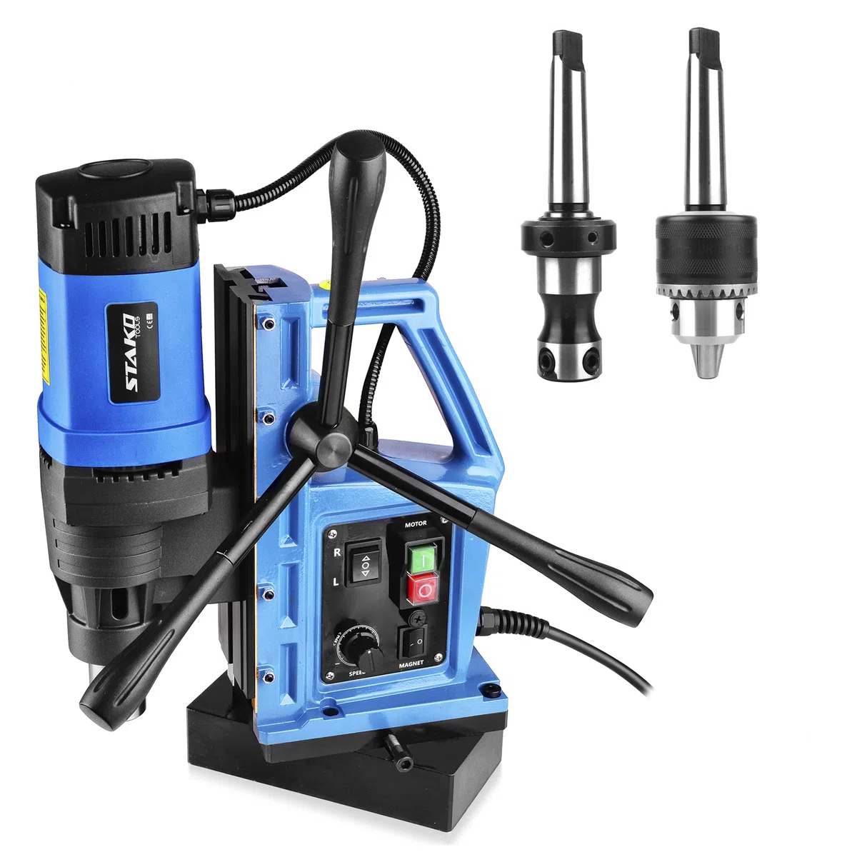 STAKO SCY-2800RE+ - Taladro magnético (máx. 80 mm de diámetro, 2050 W, con maletín, fuerza magnética 17000 N, taladro de núcleo portátil para trabajar metales con Weldon 19 mm MK3 y portabrocas B16 de