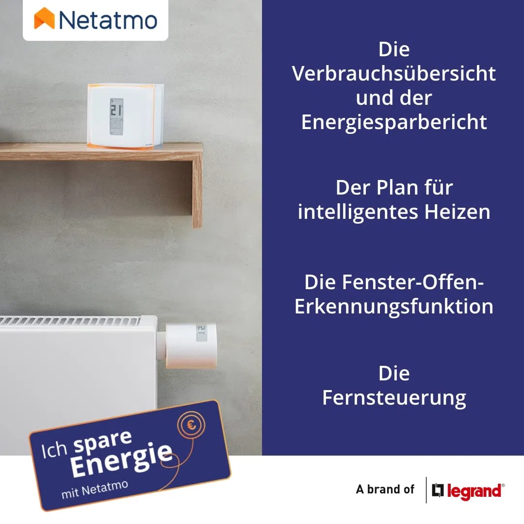 Netatmo Termostato Inteligente y Conectado de Ahorro de energía, WiFi, controla la calefacción de Forma remota Mediante la aplicación|Compatible con Calderas Individuales, NTH01-AMZ