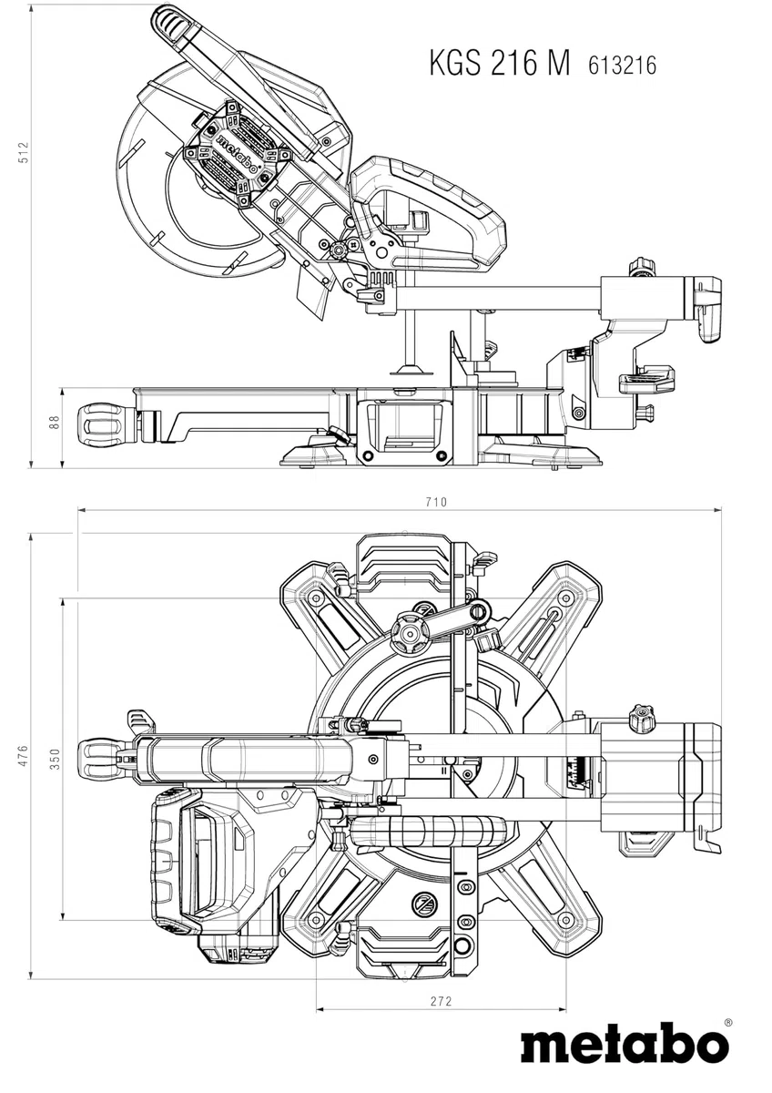 metabo sierra de tracción, corte transversal e inglete KGS 216 M – 613216000 – con línea de corte Precision Cut Line, disco de 216 mm y función de tracción – cable de 2 m
