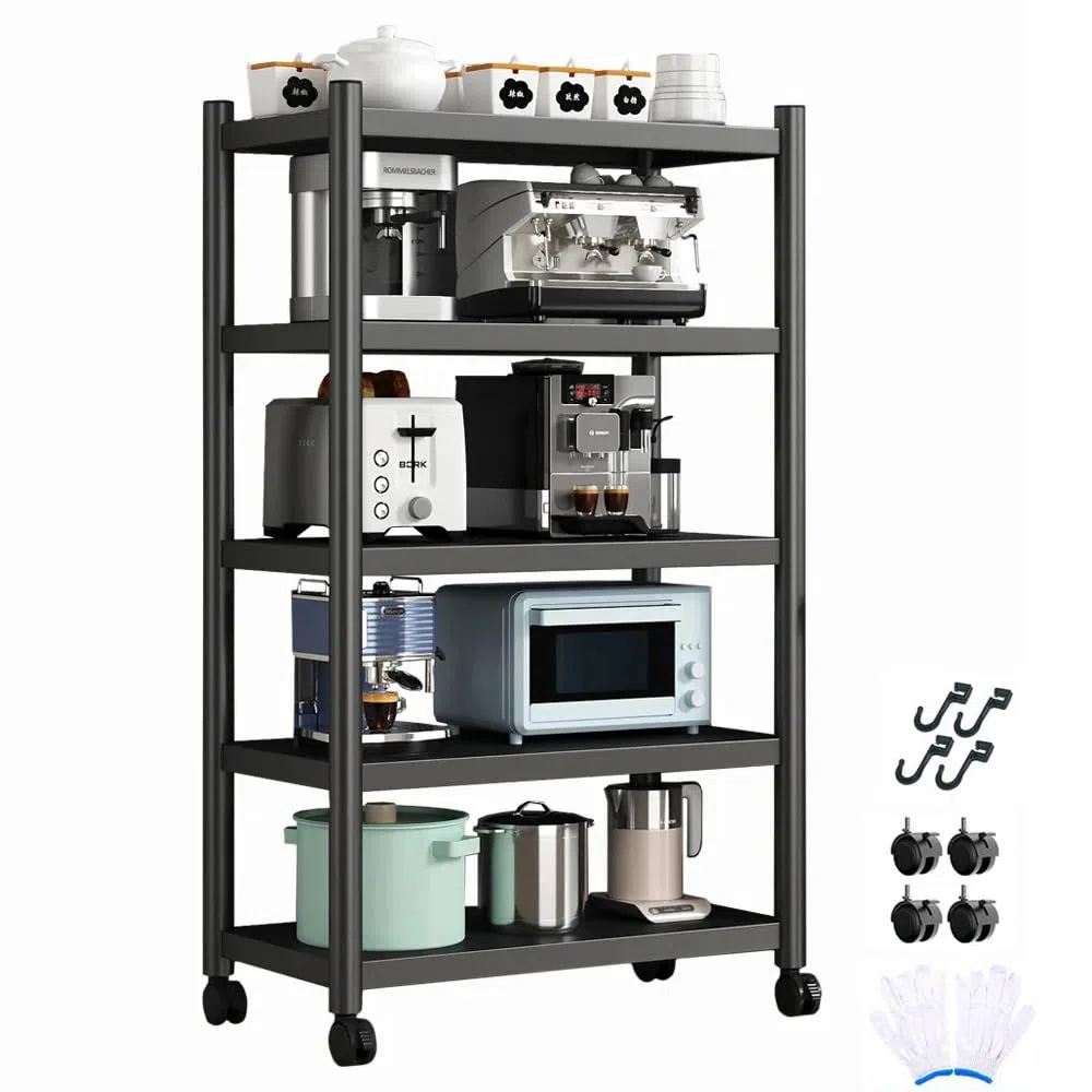 Unidad de almacenamiento de despensa de cocina, estante de 5 niveles resistente, estantes de almacenamiento de cocina, estantería de garaje con ruedas, estante de almacenamiento de metal