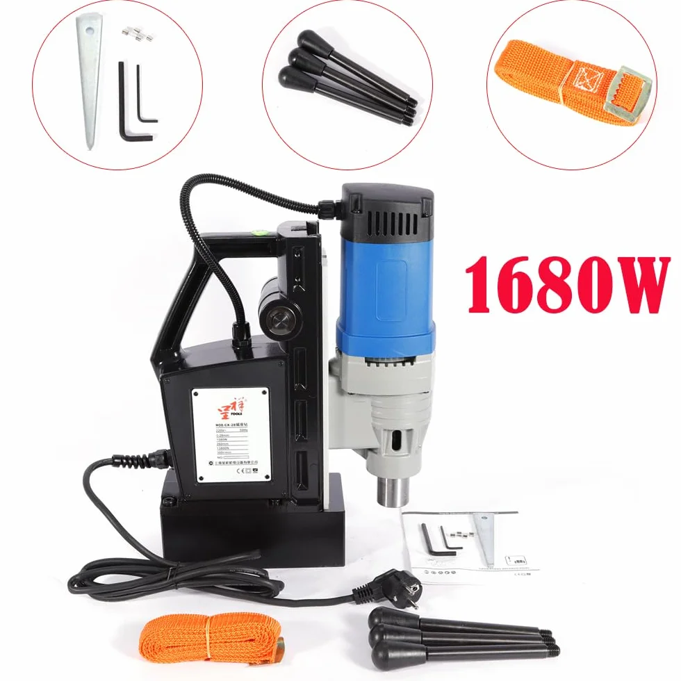 Taladro magnético 1680 W | Núcleo Fresadora Columna Electro-Aimante 3-28 mm | 300 RPM Velocidad del husillo (velocidad en vacío) Taladro de núcleo magnético