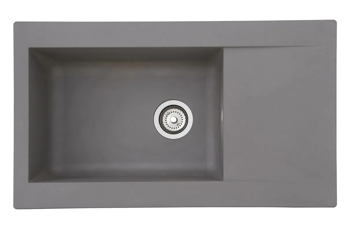 Respekta fregadero de cocina Denver de mineralita en gris cemento/Fregadero empotrable de 1 cubeta en 86 x 50 cm/Lavabo adecuado para armarios inferiores de 60 cm de ancho