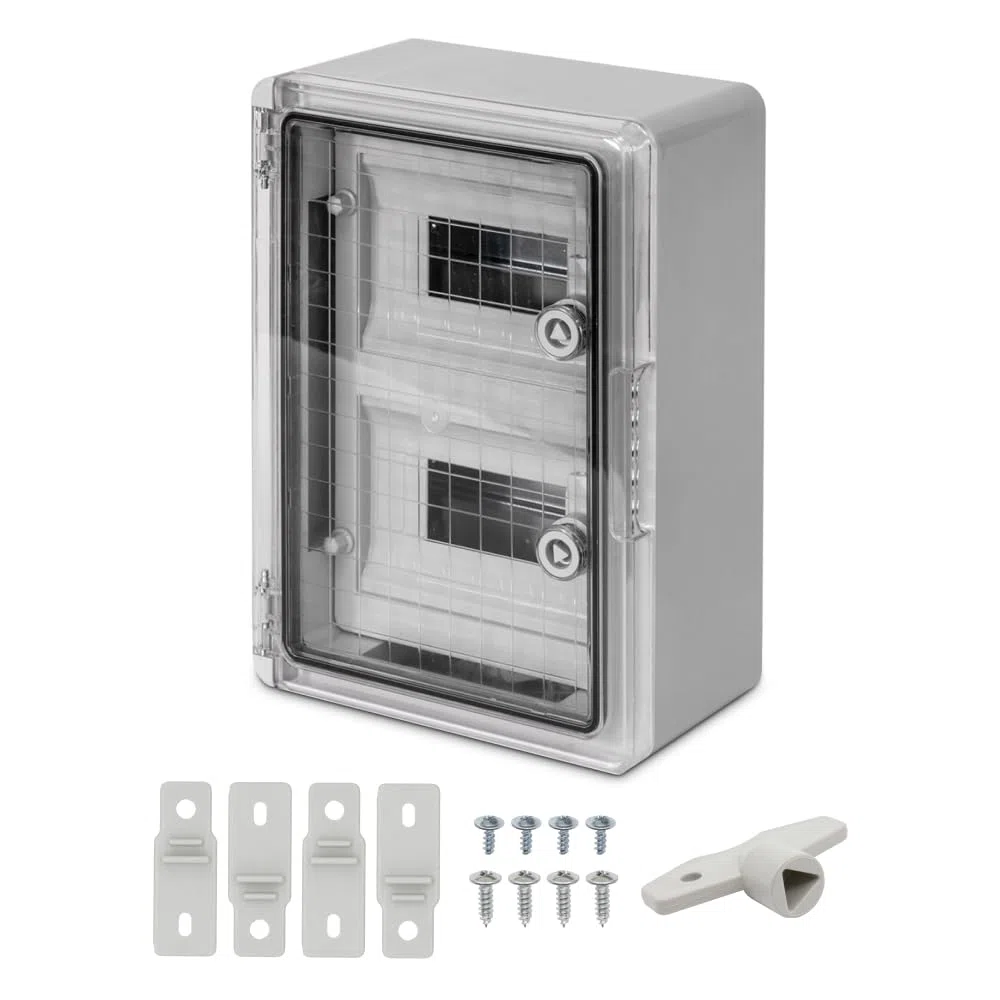 Armario distribución plástico ABS con placa montaje acero galvanizado 8x2 mod puerta Opaca armario vacio 250x350x150mm IP65 (8x2 Módulos, Puerta Transparente)