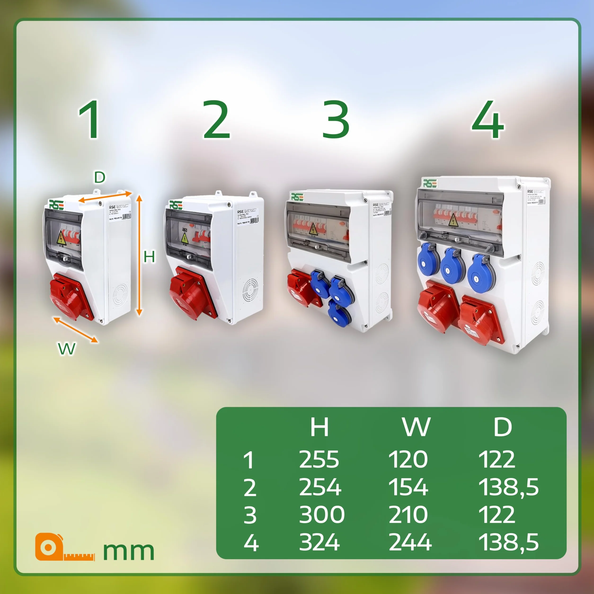 Distribuidor de corriente de pared totalmente cableado 32A 16A 230V con enchufe CEE IP65, 9. 1 x 32 A, 1 x 16 A, 3 x 230 con LS+FI