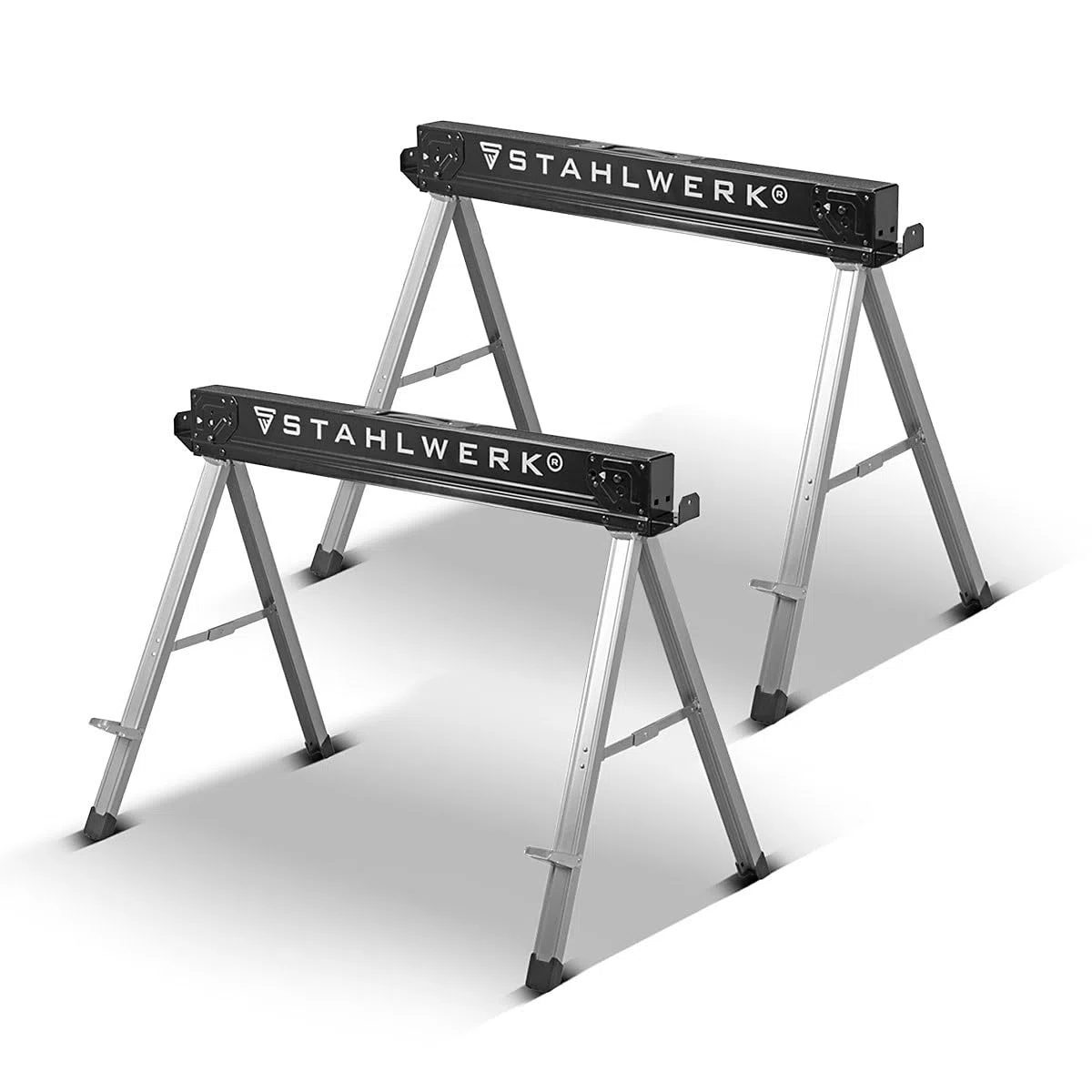 STAHLWERK SB-757 ST caballete de trabajo en un juego de 2 caballetes de trabajo de metal con recubrimiento de polvo | caballete plegable universal con una capacidad de carga máxima de 500 kg