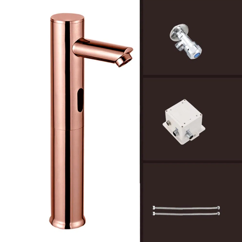 Grifo de Lavabo con Sensor Oro Rosa Griferia Lavabogrifo Sensor Automático Grifos para Lavaderos-Single Cold_Alto