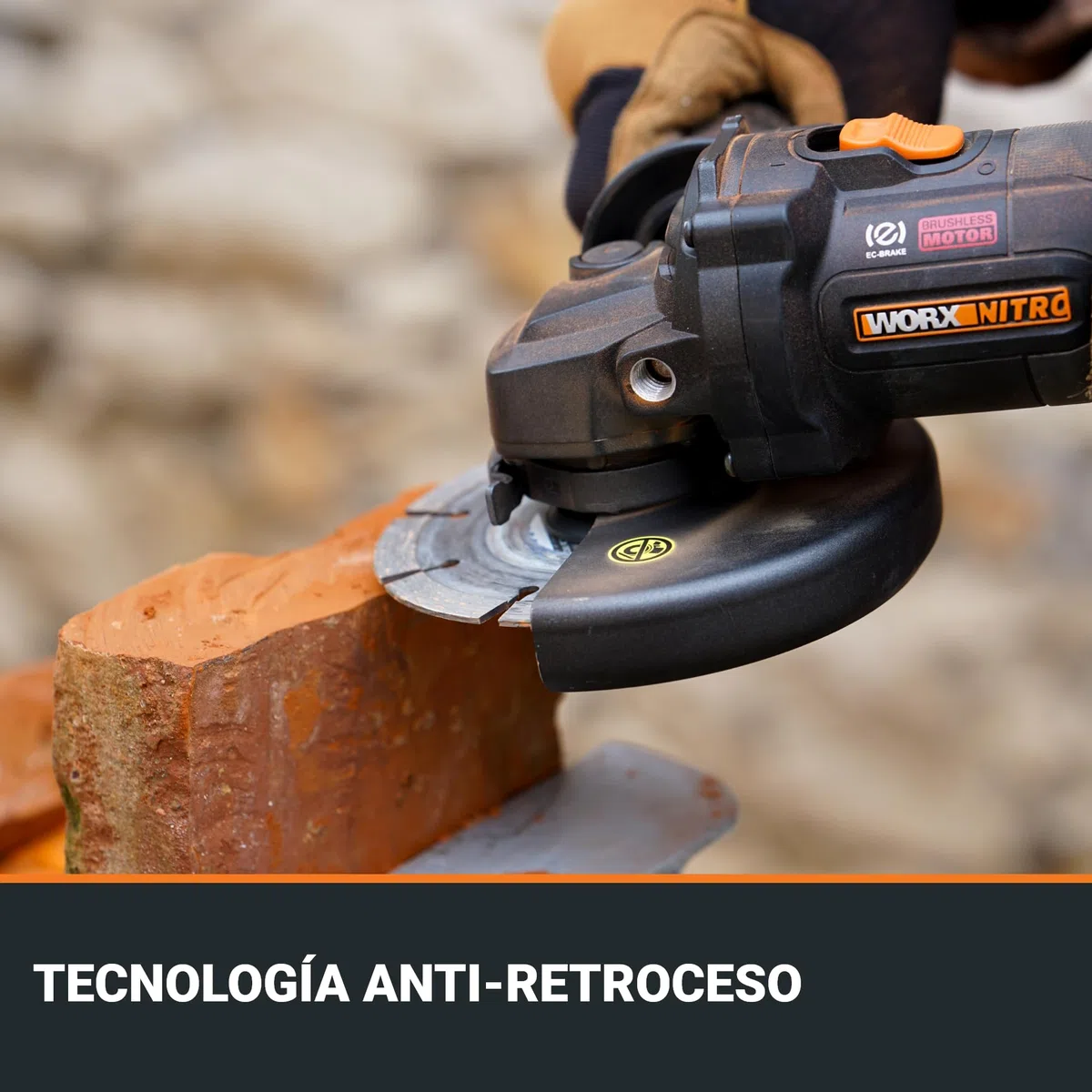 WORX WX814.9 Amoladora Angular 20V 125mm Sin Batería, Velocidad Variable 3000-8600rpm, Anti-Retroceso, Freno Eléctrico y Arranque Suave