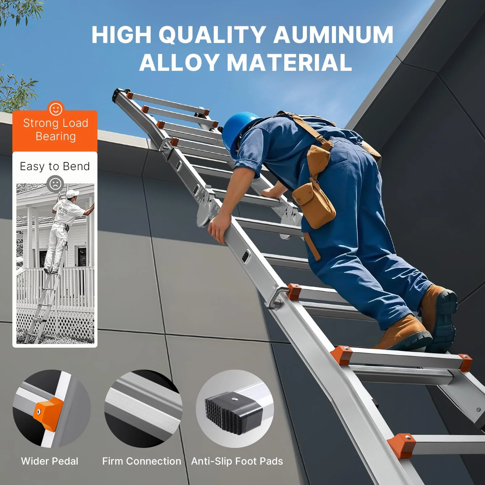VEVOR Escalera Telescópica con Estructura en A Escalera Extensible 400 cm Escalera Plegable Portátil para RV, Tareas Escolares, Escalera de Techo para Interiores y Exteriores Carga de 149,7 kg