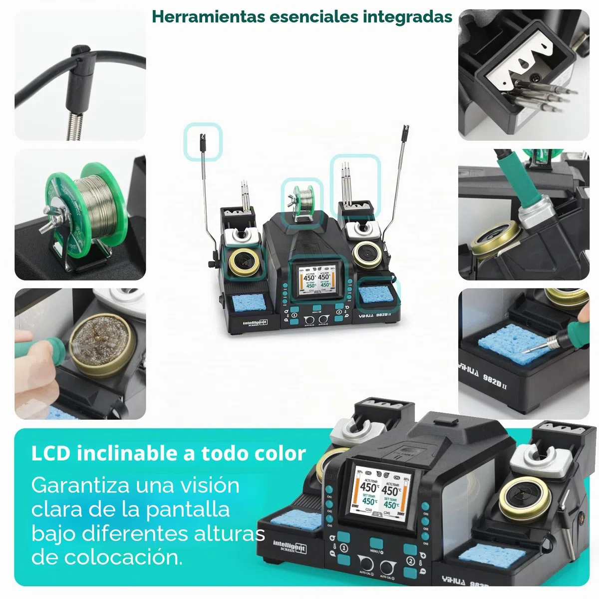 YIHUA 982D-II 2-EN-1 Estación de Soldadura Digital de Precisión Soldador estaño con soldadores de precisión C210 y C245, Calibración Automática, Pantalla Adaptativa, Calentamiento Rápido