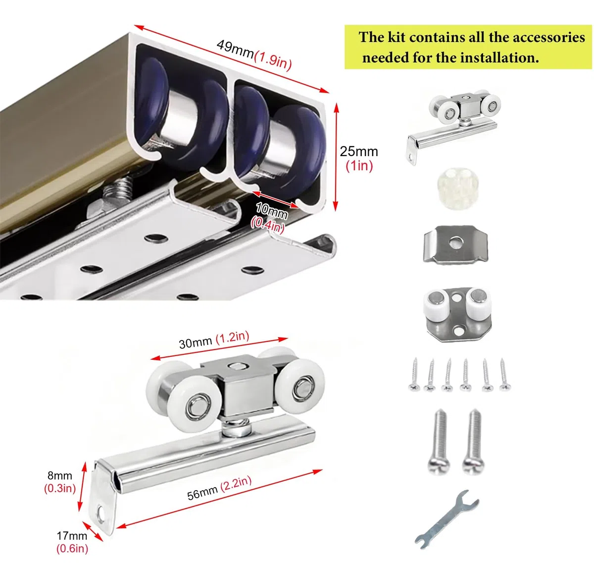 Guia Puerta Corredera Riel Deslizante Doble para Puerta Corredera Colgante, Kit de Guía Deslizante con Rodillos para Puertas Corredizas de Bolsillo de Alta Resistencia(276cm/9.1ft)