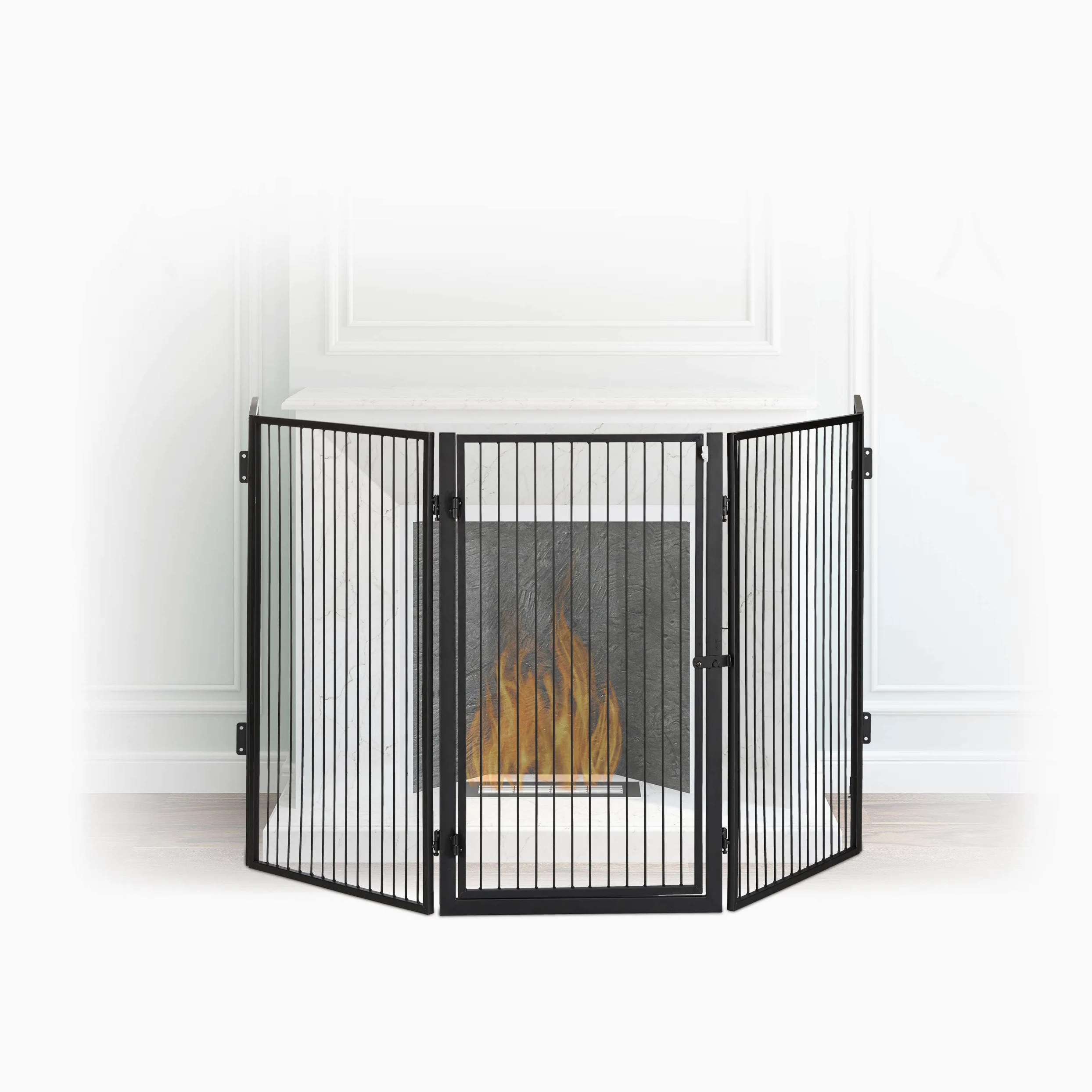 Relaxdays Protector de Chimenea con Puerta, Acero, Negro, 76 x 1.30 x 220 cm