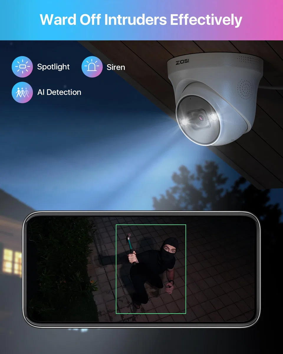 ZOSI Kit Cámaras de Vigilancia PoE 16CH 4K NVR(Ampliable a 32CH) con (8) 8MP Cámara Seguridad Exterior, Detección y Alarma de Persona, Visión Nocturna Color, 4TB Disco Duro Incluido