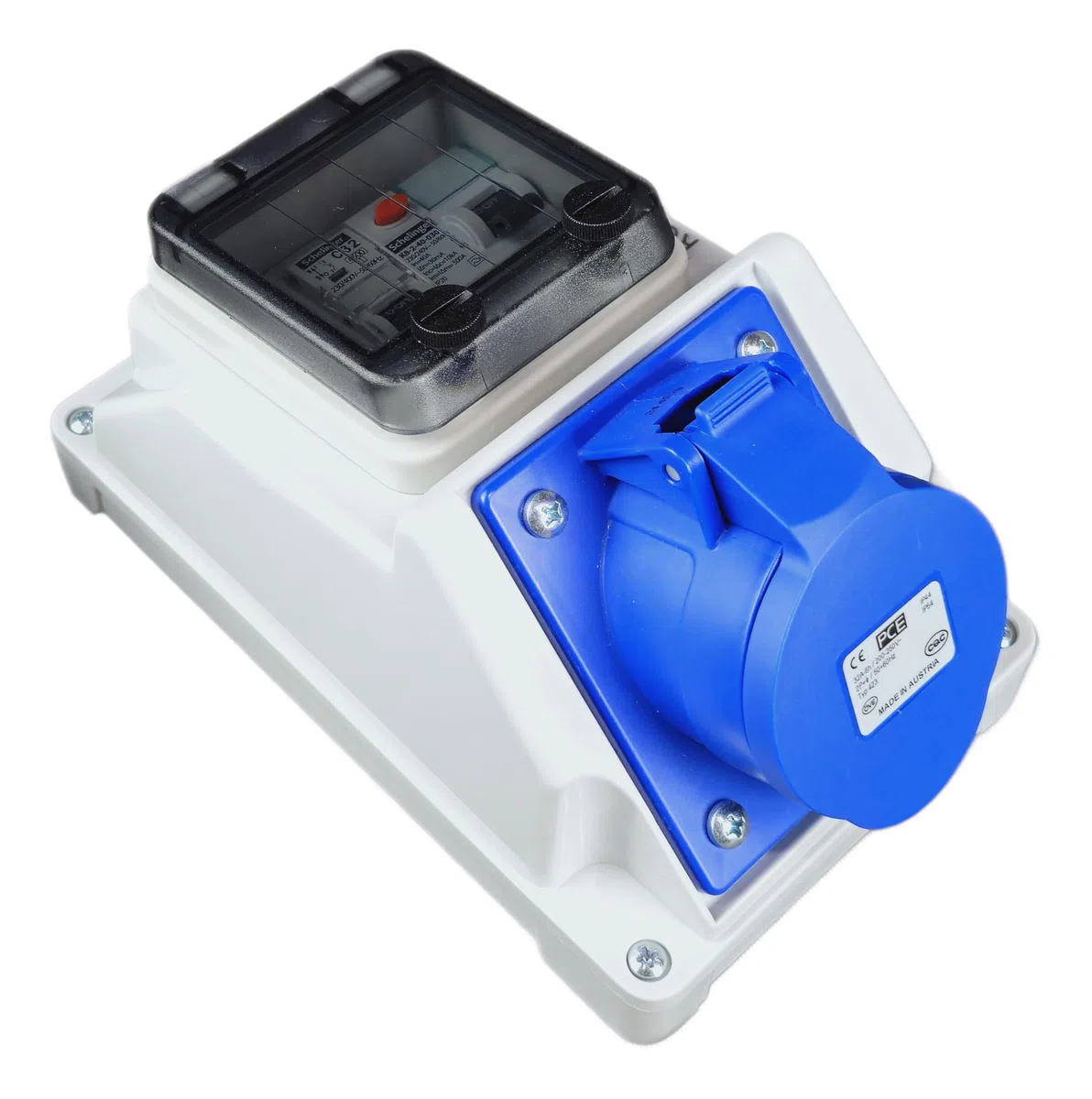 RoadEu - Toma de pared combinada CEE 32A 3P, con interruptor automático e interruptor diferencial, protección IP54. Ideal como distribuidor de pared para talleres, cobertizos o jardines.