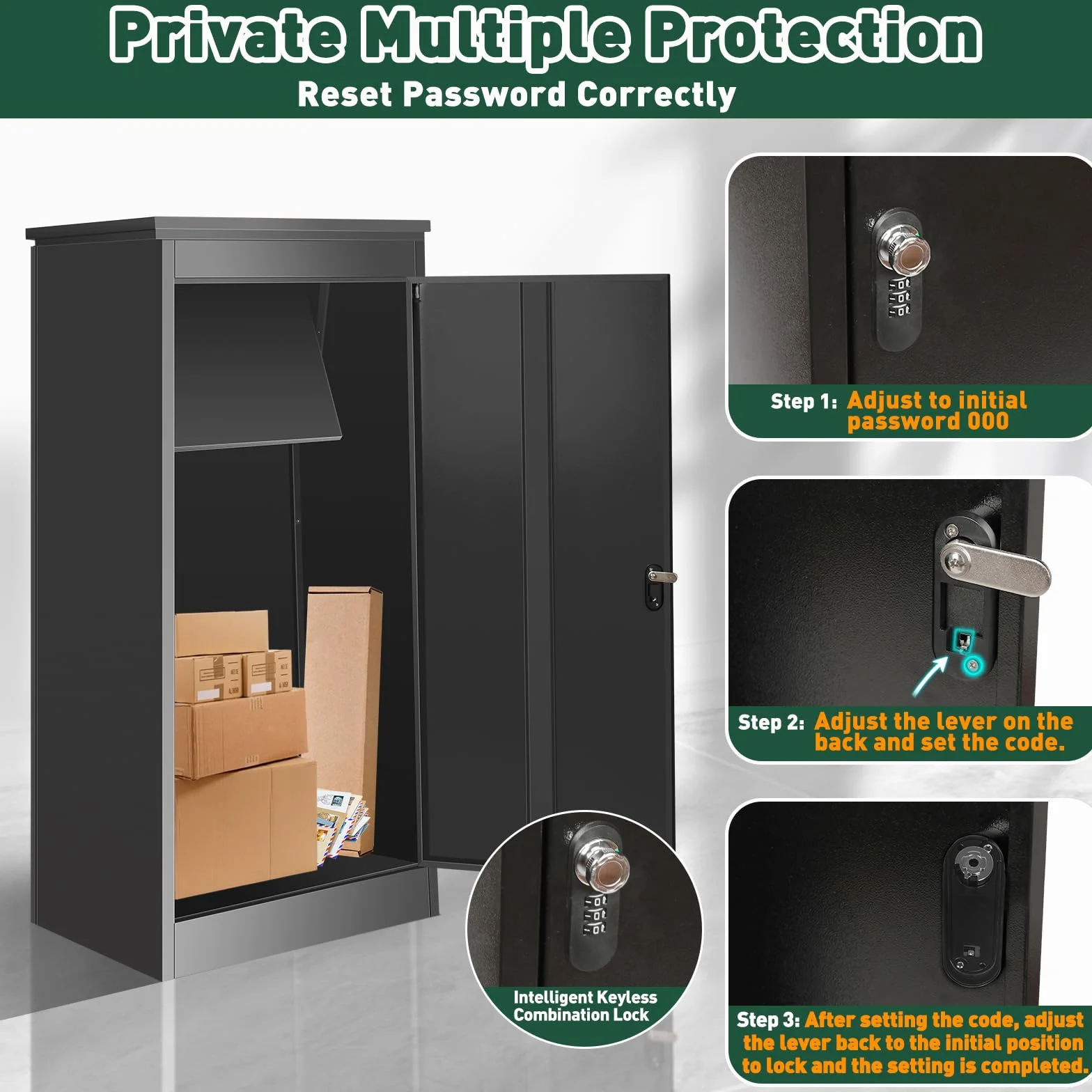 Buzón para exteriores, cajas de paquetes extragrandes con almacenamiento seguro, cajas de paquetes impermeables para exteriores, 53 cm x 42 cm x 130 cm