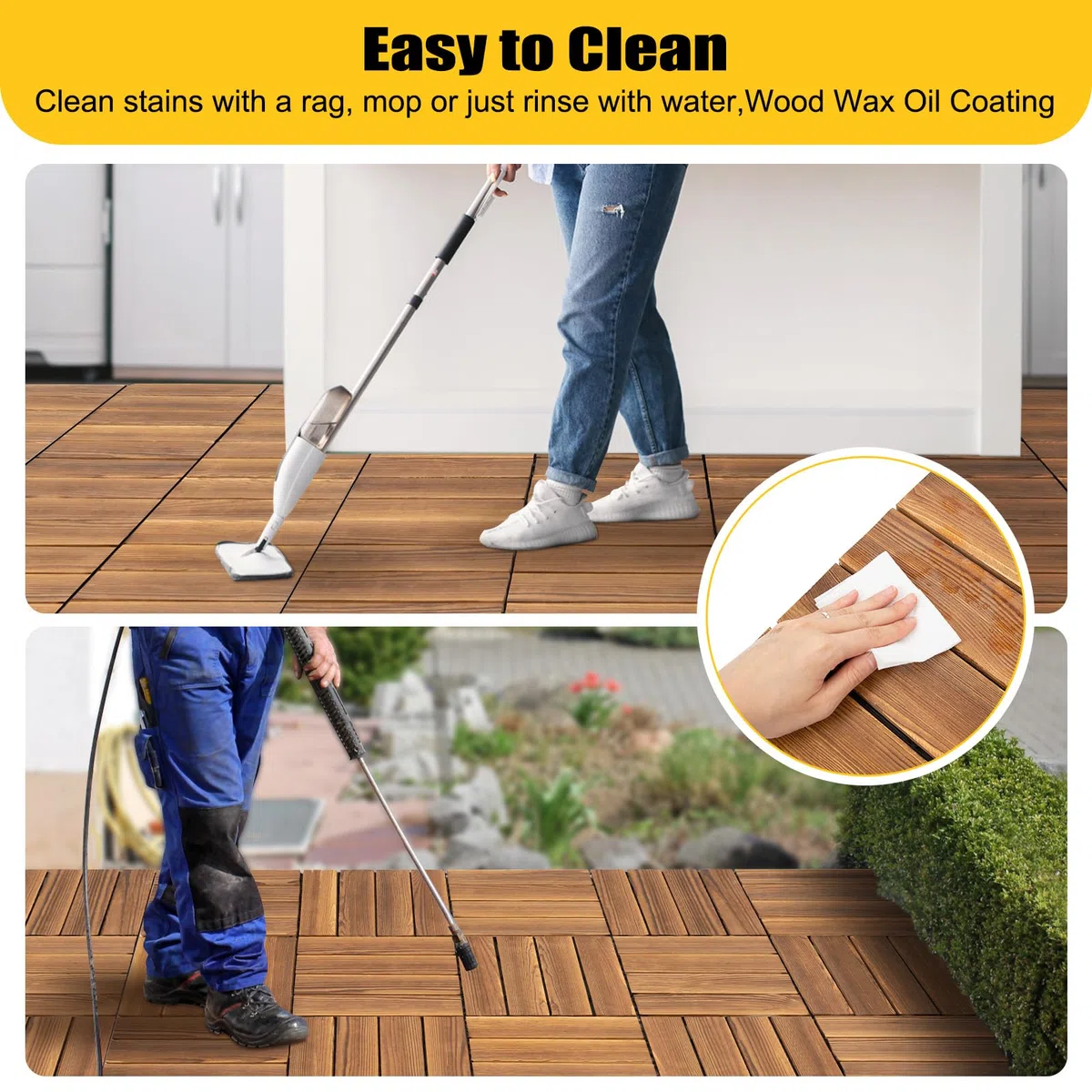 Decking de WPC de 30 x 30 cm, juego de 36 azulejos de clic en imitación de madera, suelo resistente a la intemperie para balcón y terraza, azulejos con función de drenaje, color marrón