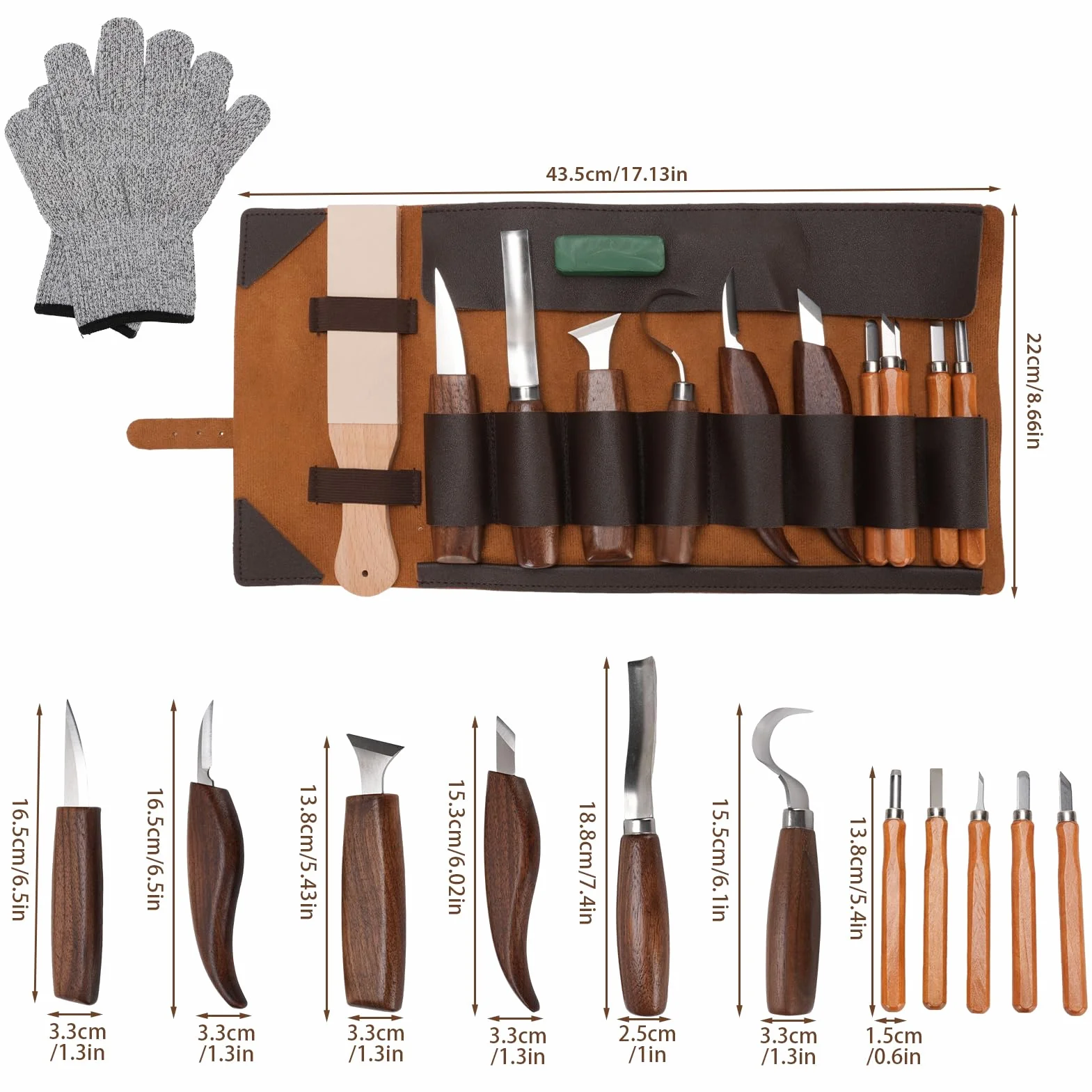 Gubias Para Tallar Madera Herramientas De Tallado De Detalles De 15 Piezas, Formones Para Madera Raspador De Madera Con De Nogal Y Kit De Tallado Con Piedra De Pulido Y Afilado