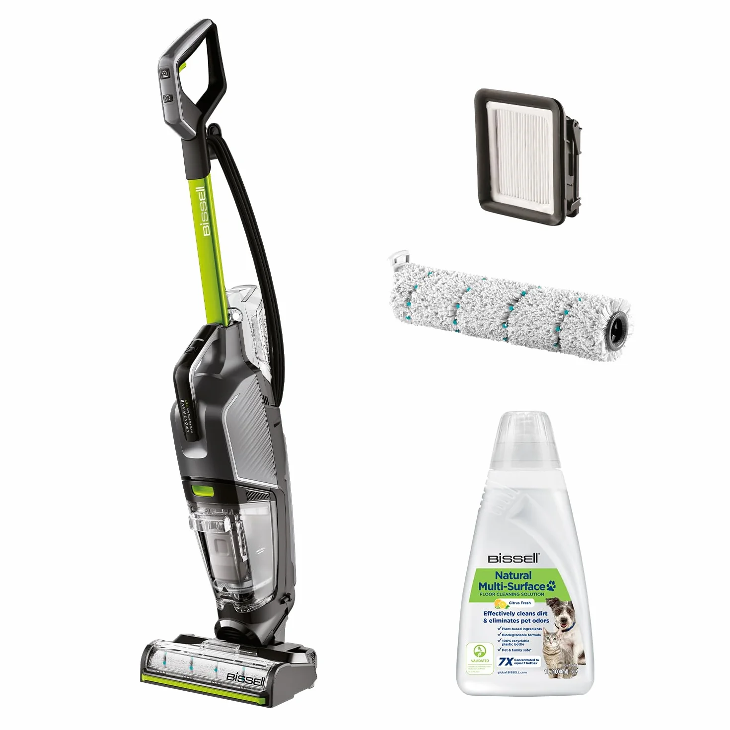 Bissell CrossWave HydroSteam Pet, Aspiradora de Mano con Cable, Aspira, Mopa y Seca, Escoba Vertical Potente, con Modo de Vaporeta, Ideal para Dueños de Mascotas, Limpieza Multisuperficie, 3517N
