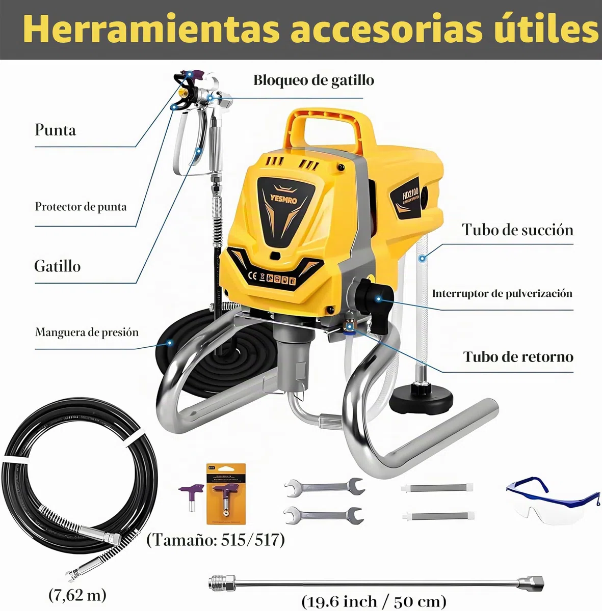 Pulverizador de Pintura sin Aire para Pintar Casas,máquina de Pintura eléctrica de Alta eficiencia, sin Necesidad de diluir, para cercas Exteriores de Casas (Pulverizador de Pintura sin Aire)