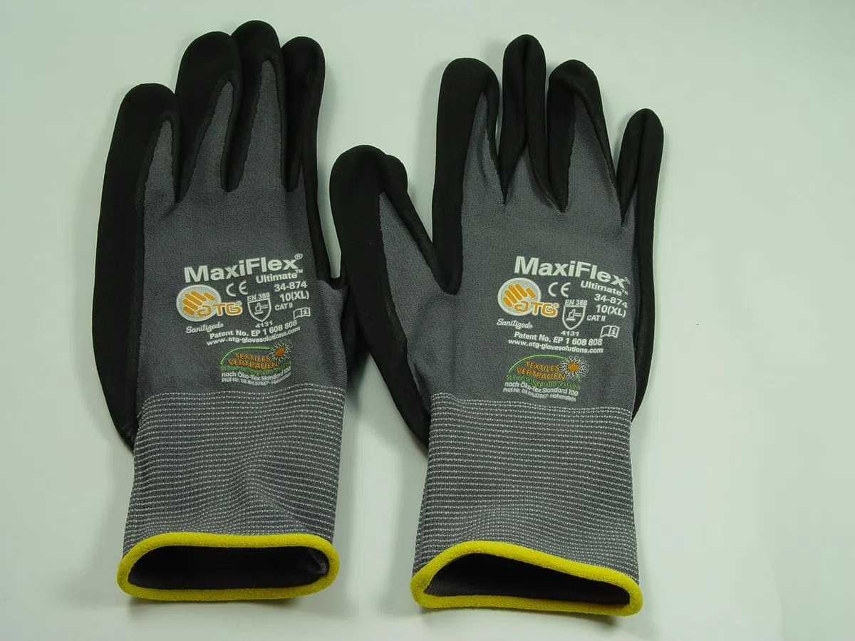 ATG MaxiFlex Ultimate - Guantes de nailon para montaje (12 pares, talla 10)