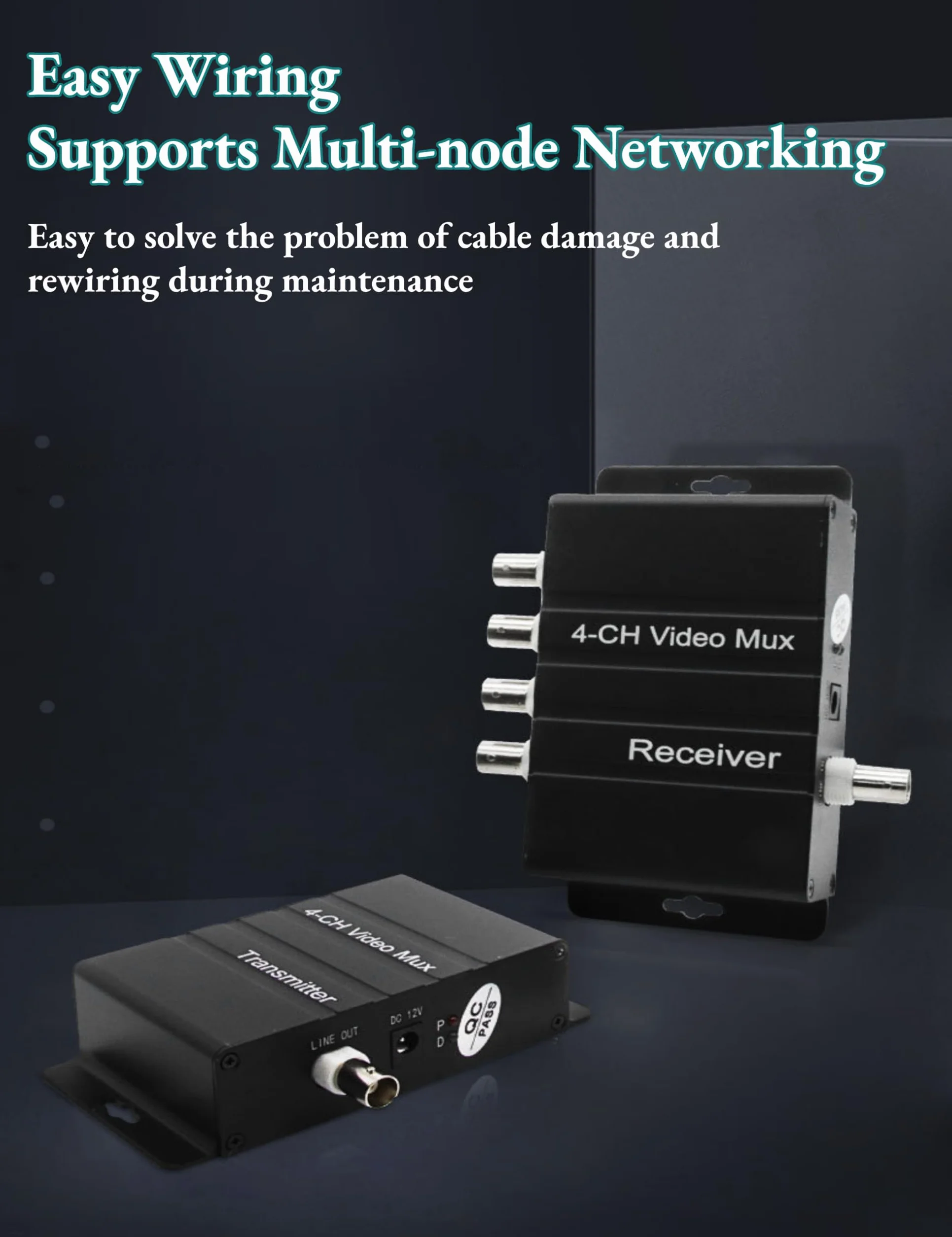 Multiplexor de Vídeo de 4 Canales, Resistente a Interferencias, Plug and Play, Transmisor y Receptor Multiplexor de 4 Vídeos HD a Cable coaxial(400M)