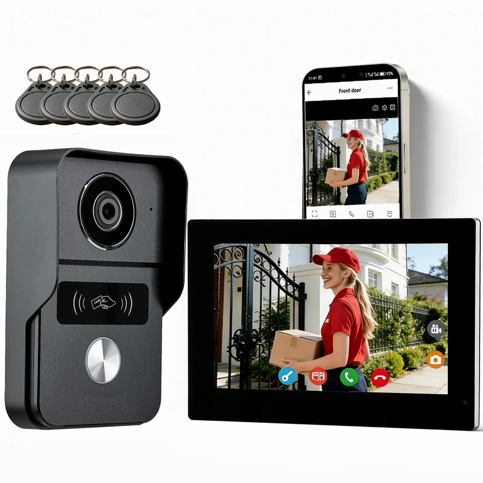 Videoportero Inteligente, Timbre con Video de 2 Hilos con Monitor Táctil de 7 Pulgadas, Audio Bidireccional, videoportero con cámara con Desbloqueo Remoto, Wi-Fi de 2.4 G/5G, KW02-IP7B