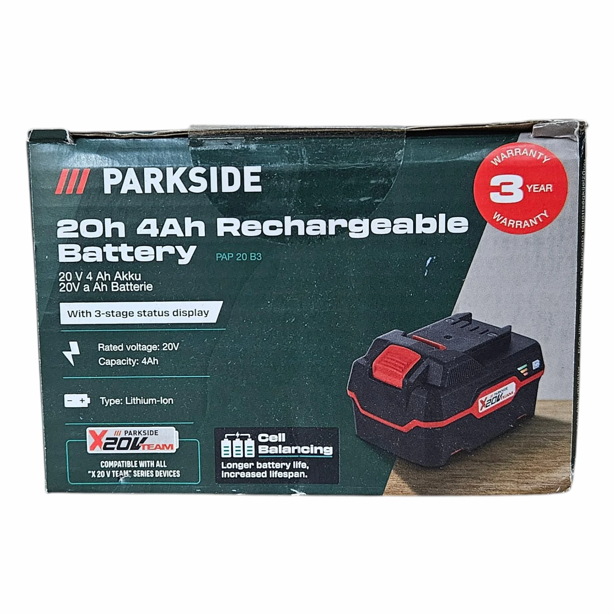 Parkside XTEAM - Batería de Iones de Litio (20 V, 4 Ah)