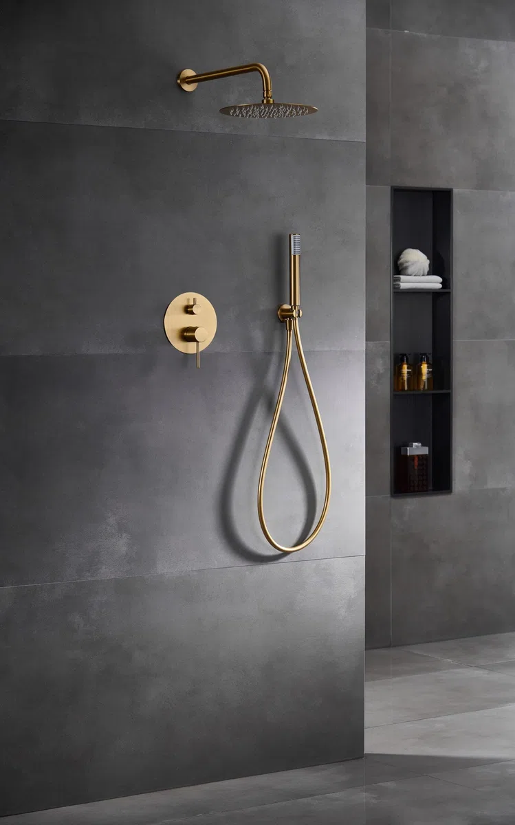 IMEX GPM039/OC MONZA Conjunto Grifo Ducha Monomando Empotrado Oro Cepillado