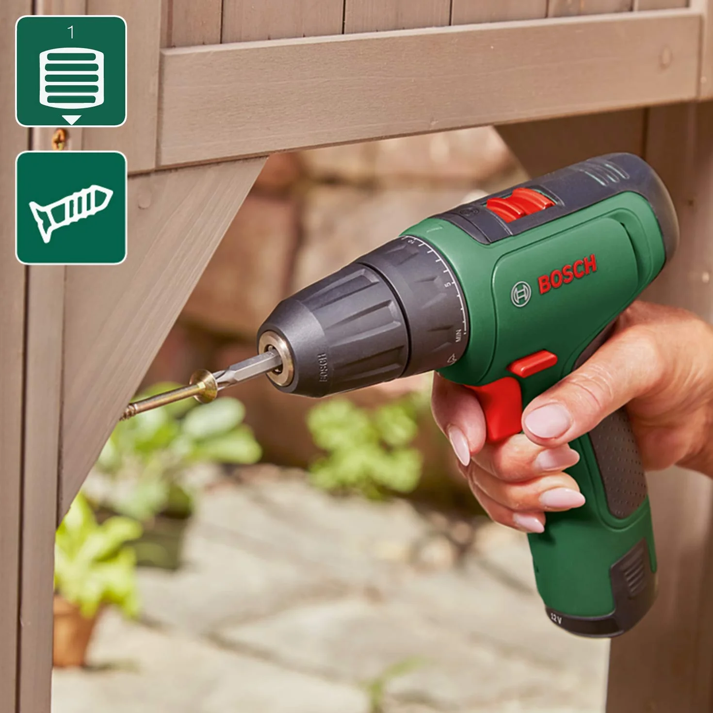 Bosch taladro/atornillador a batería EasyDrill 1200 (batería de 2,0 Ah, sistema de 12 V, juego de brocas y puntas de atornillar, en funda blanda) - Amazon Edición