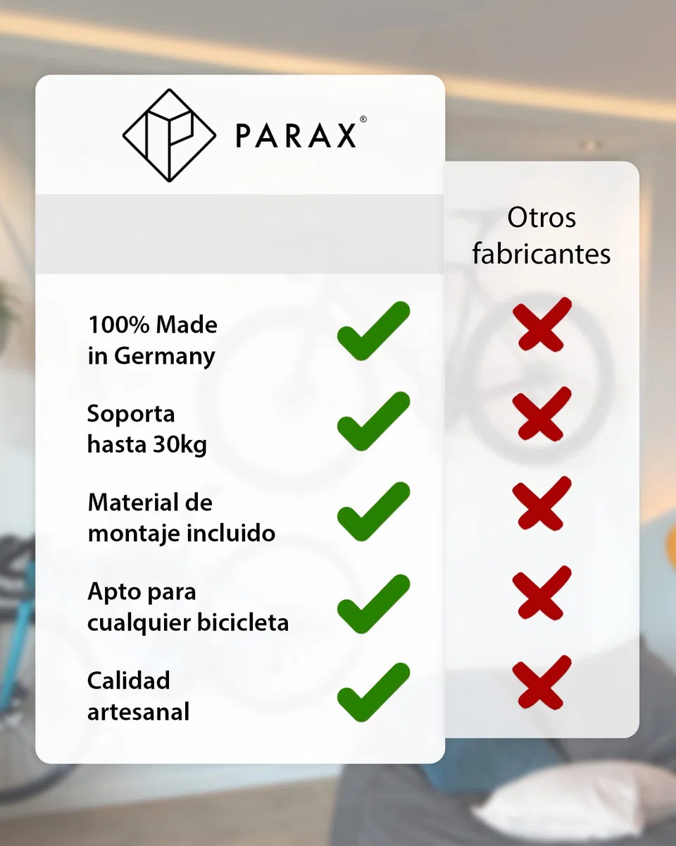 Soporte para bicicleta PARAX - Soporte de pared para bicicleta - Almacenamiento de bicicleta interior - para MTB, E-Bike, bicicleta de mujer, bicicleta de carretera, bicicleta gravel - hasta 35 kg - de madera