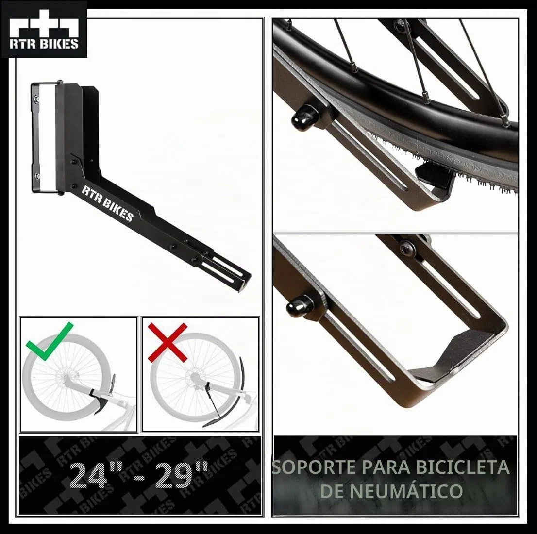 RTR BIKES Kranked Twist Soporte Bicicleta Pared Giratorio – Colgador Vertical Rotativo 180° – para E-Bikes y MTB hasta 30kg – Ruedas 24-29" – Ahorra Espacio – Hecho en UE