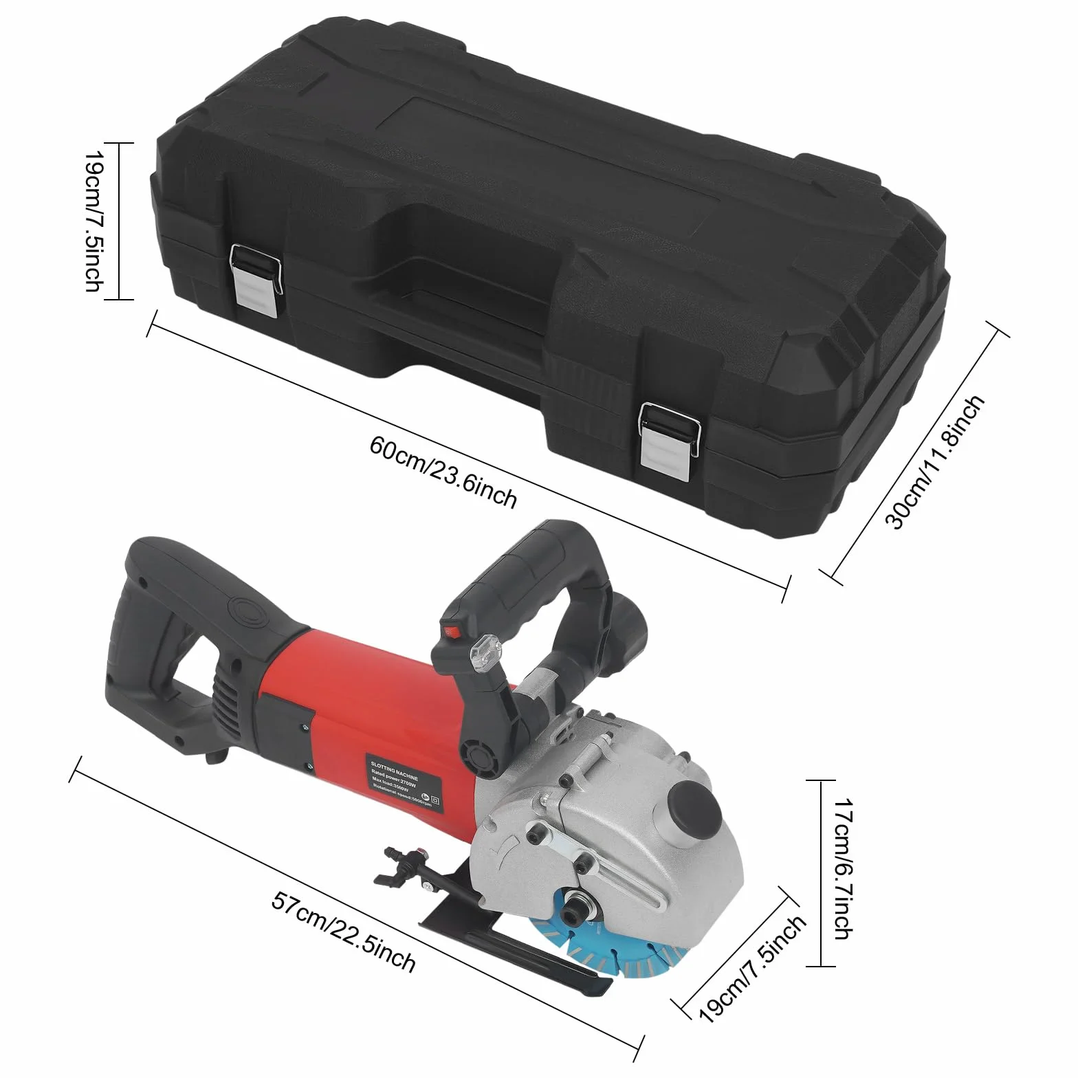 Fresadora eléctrica para muros y hormigón, 3500 W, con guía láser, 5000 rpm, profundidad máxima de ranura y ancho 40 x 42 mm, 133 mm, hojas de sierra para ladrillo, hormigón, mármol