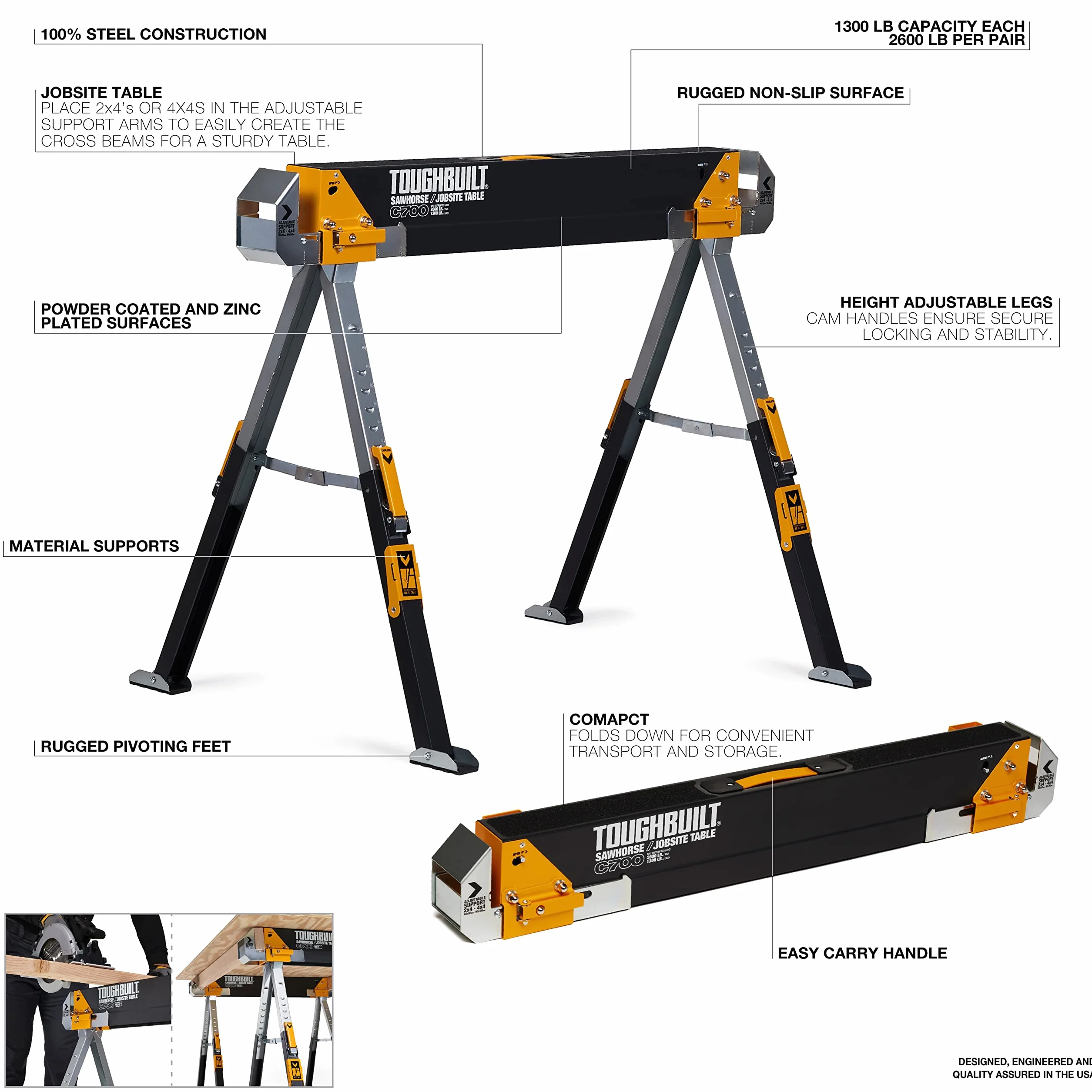 PACK 2 C700 CABALLETES/MESA DE TRABAJO TB-C700-2 TOUGH BUILT